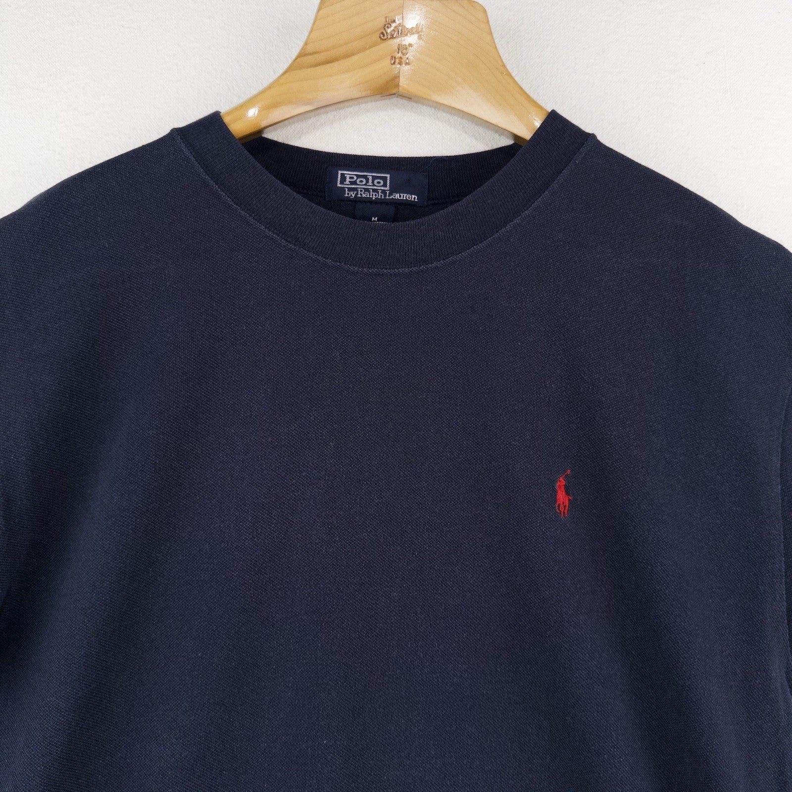 90's Vtg Polo Ralph Lauren Men's M Navy Blue Crew Neck T-Shirt Pique Cotton