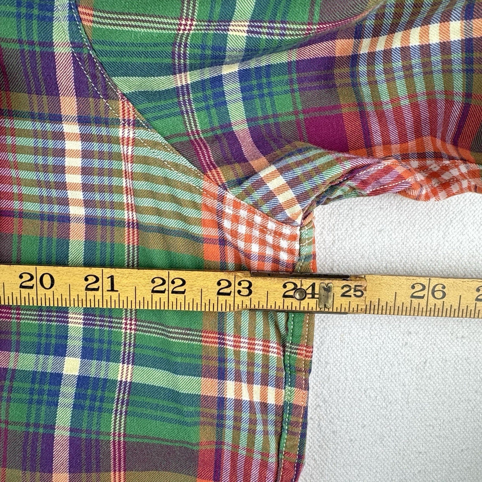 Vintage Polo Ralph Lauren Men’s XL Madras Button Down Shirt Green Orange Safari