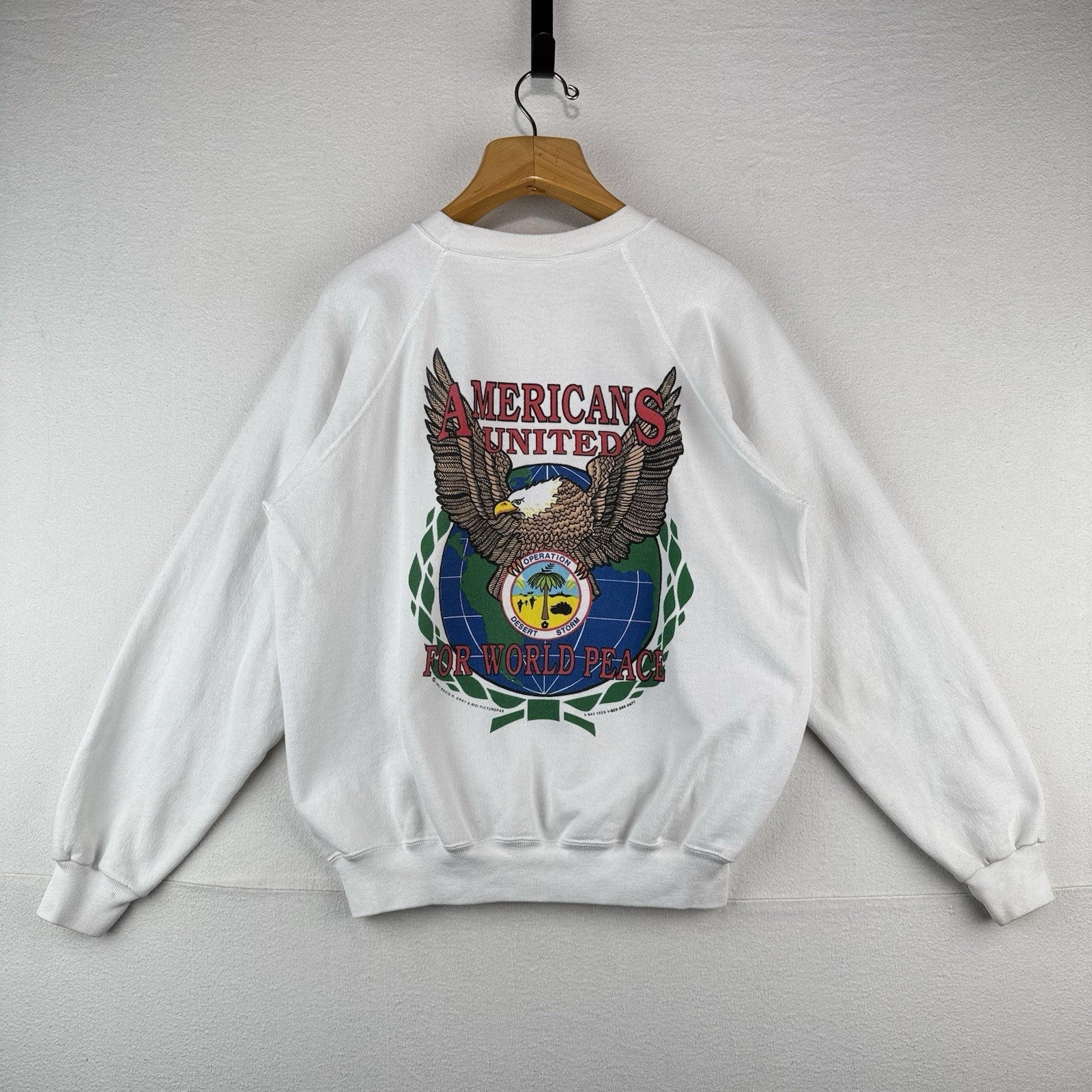 90’s Vintage Operation Desert Storm Sweatshirt Mens XL White Eagle Made USA