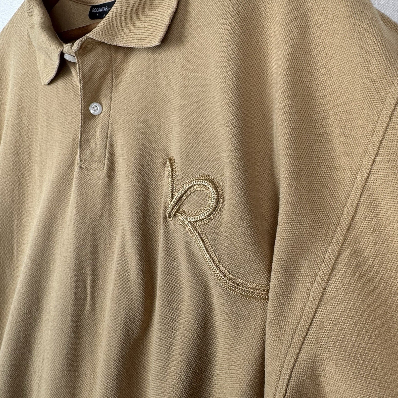 Rocawear Polo Mens 2XL Tan Big Embroidered Logo 00s Streetwear Y2K