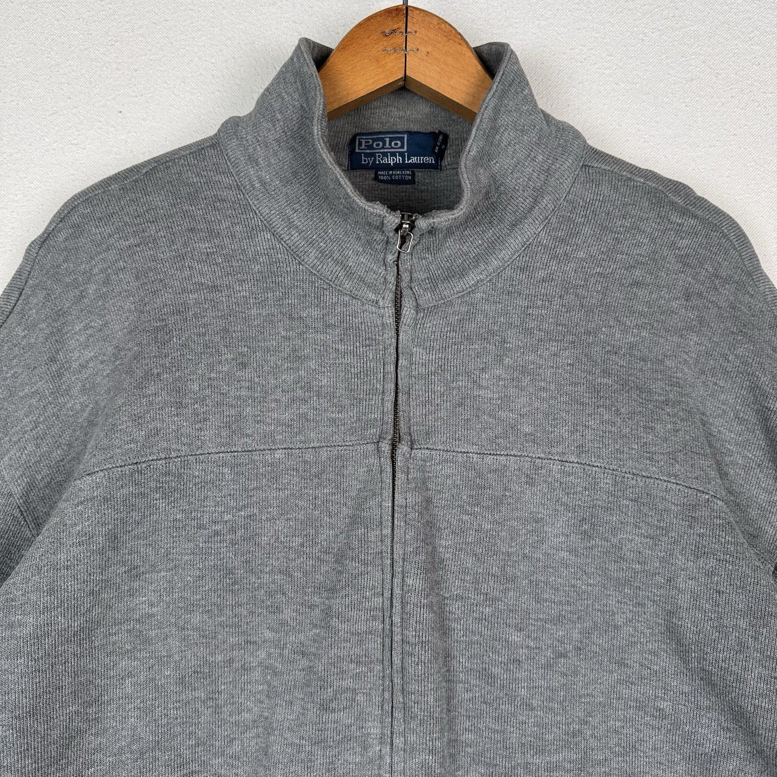 Vtg Polo Ralph Lauren Mens XL Gray Ribbed Cardigan Full Zip Sweater *Read