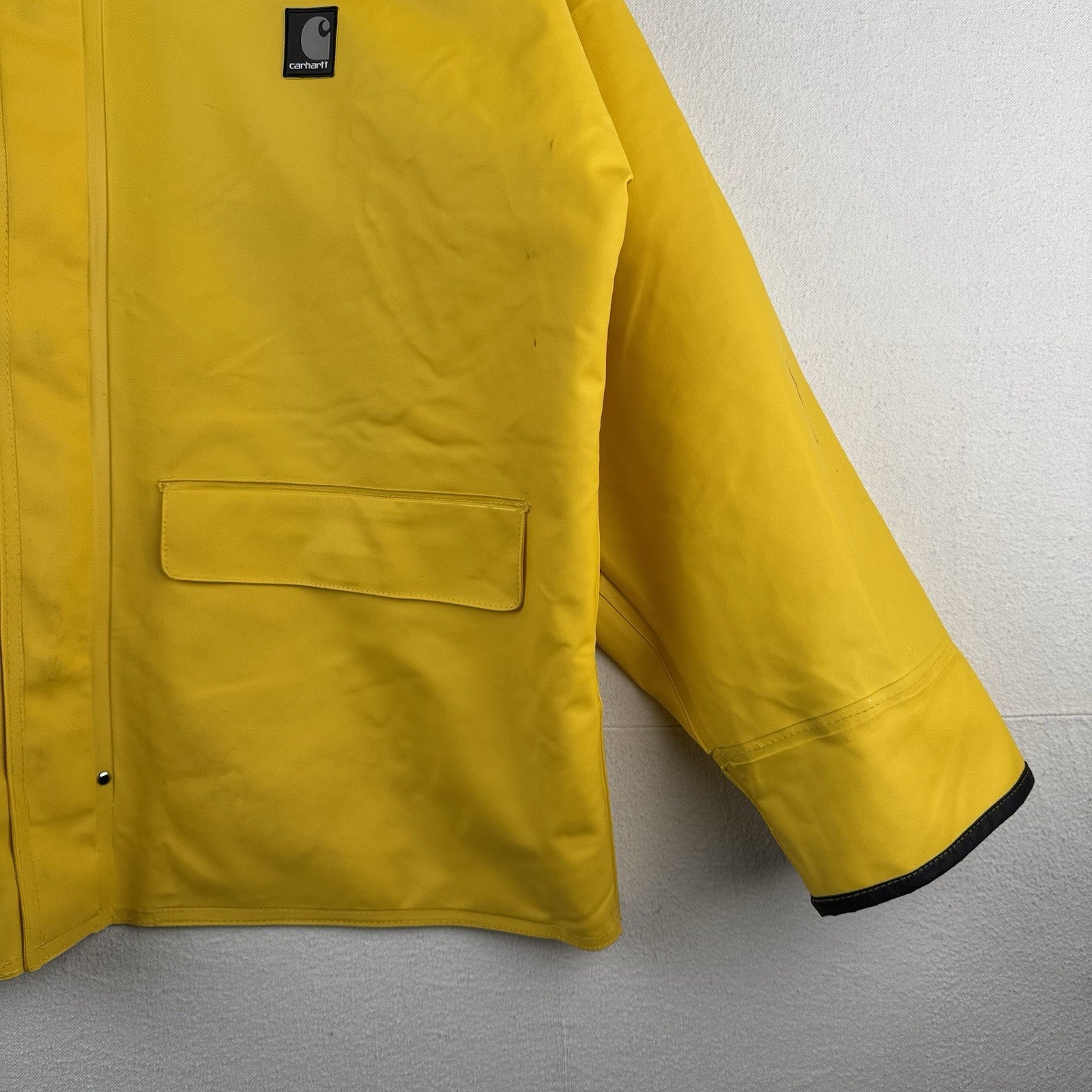 Vintage Carhartt Waterproof Surrey Yellow Rain Jacket Men’s Large PVC Snap Hood