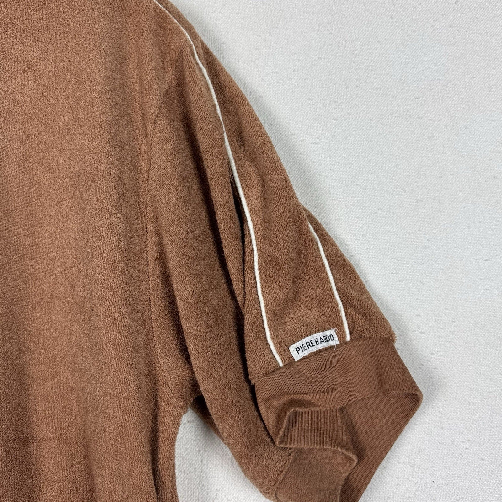 Vintage 80's Men's M Beach Pool Swim Cabana Tennis Shirt Tan Terry Cloth Zip Up