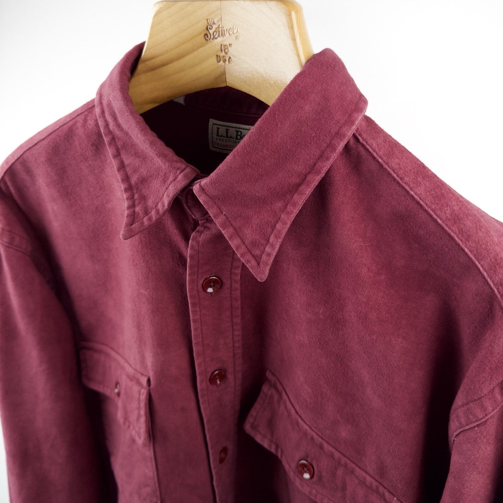 80’s Vtg L.L. Bean Chamois Cloth Shirt Men's 17.5 (XL) Maroon Made In USA
