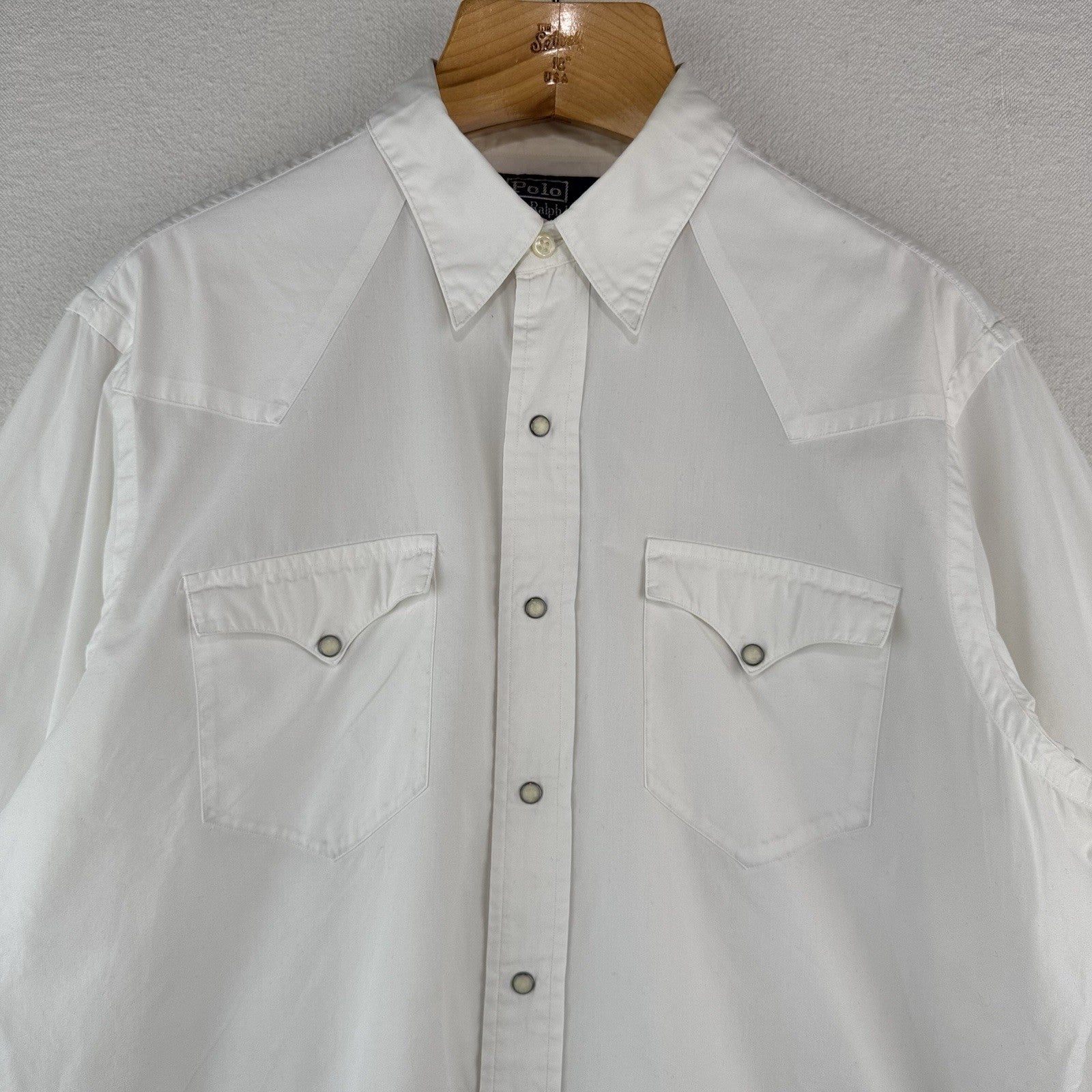 90’s Vintage Polo Ralph Lauren Mens L Western Classic Fit Pearl Snap Shirt Ivory
