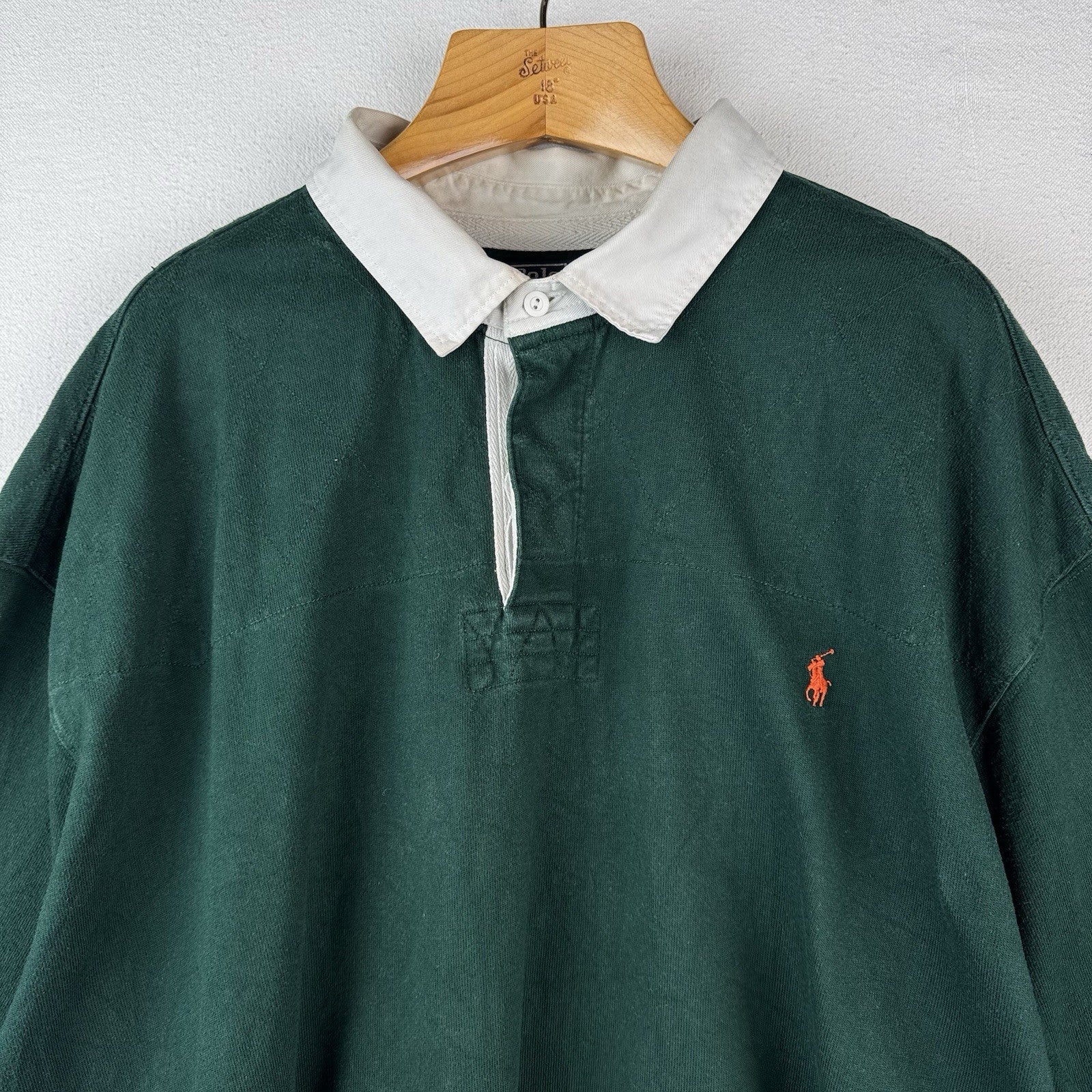 90’s Vtg Polo Ralph Lauren Men’s 6XB Green Quilted Rugby Elbow Patches