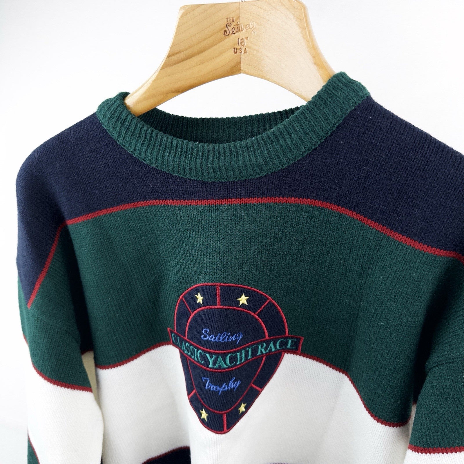 90’s Vtg Embroidered Classic Yacht Club Racing Sweater Acrylic Color Block
