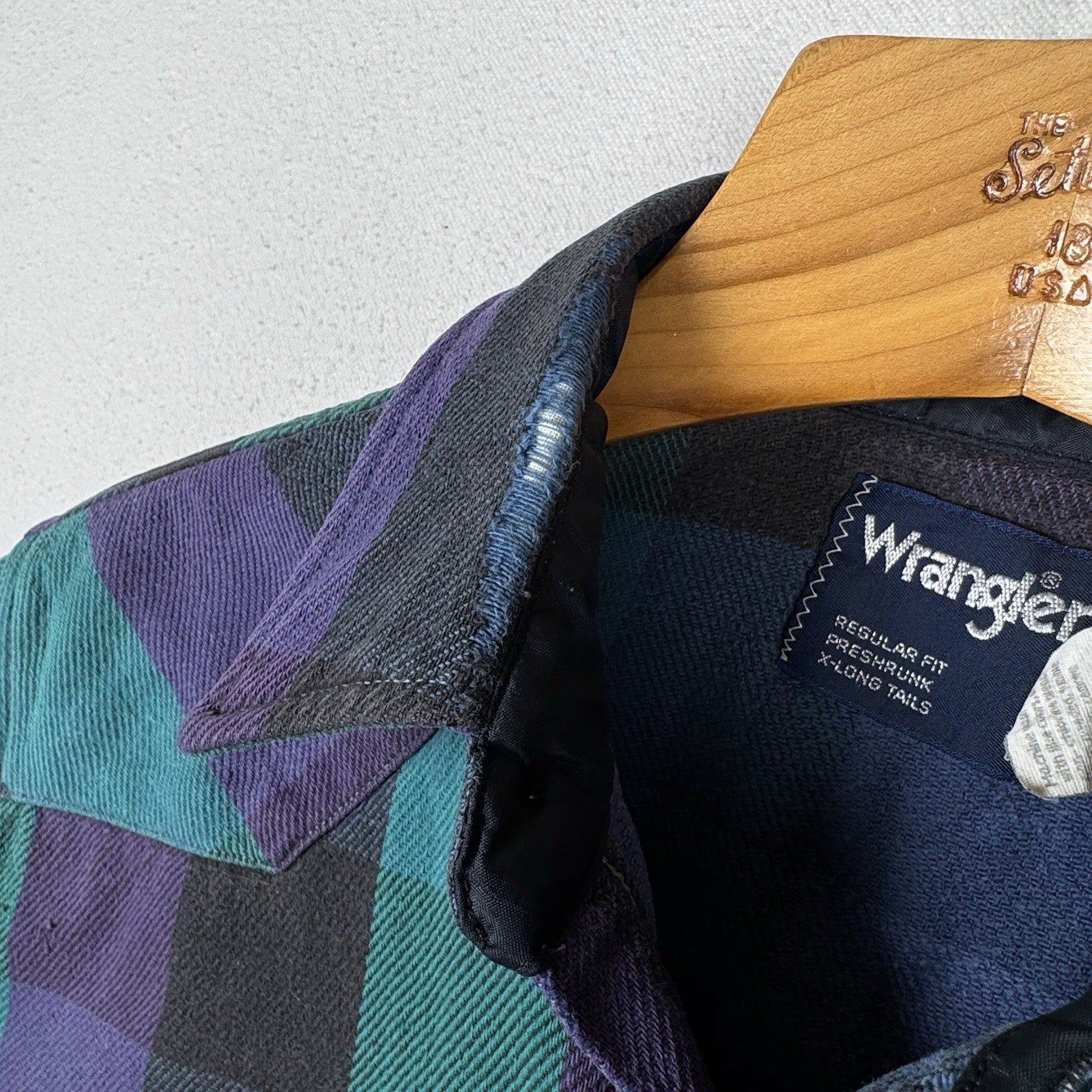 Vtg Wrangler Striped Mens L 16.5x33 Shirt Black Purple Teal Western X-Long Tails