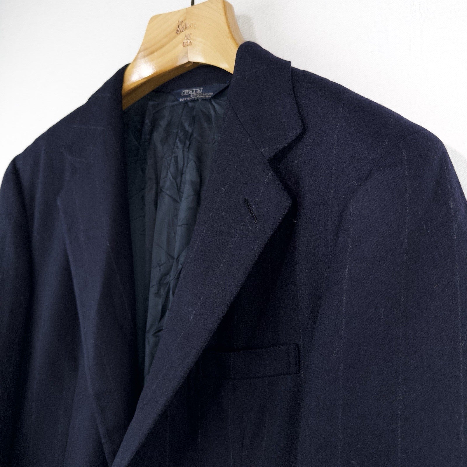 80’s Vtg Polo Ralph Lauren Dark Blue Navy Pinstripe Flannel Blazer Jacket 40 USA