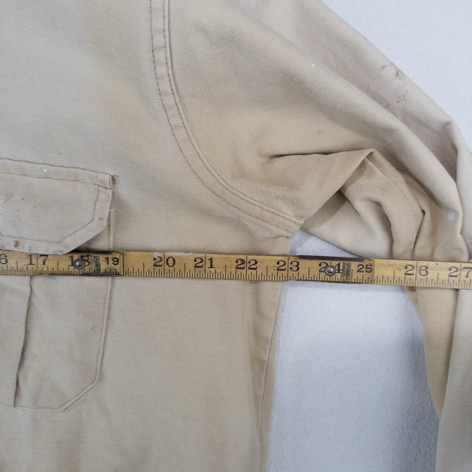 70’s Vtg Sportsman's Guide Shirt Mens L Heavy Cotton Tan Long Sleeve *Distressed