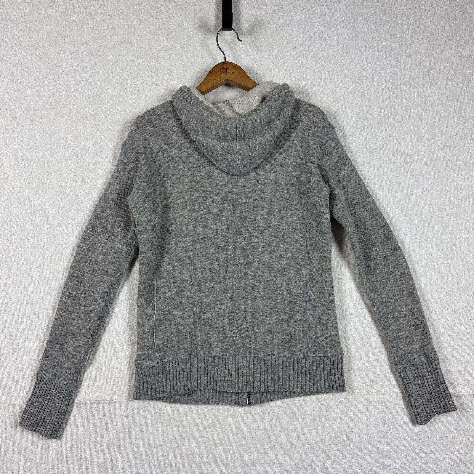 Eddie Bauer Gray Wool Acrylic Blend Sweater Full Zip Hooded Women's Medium