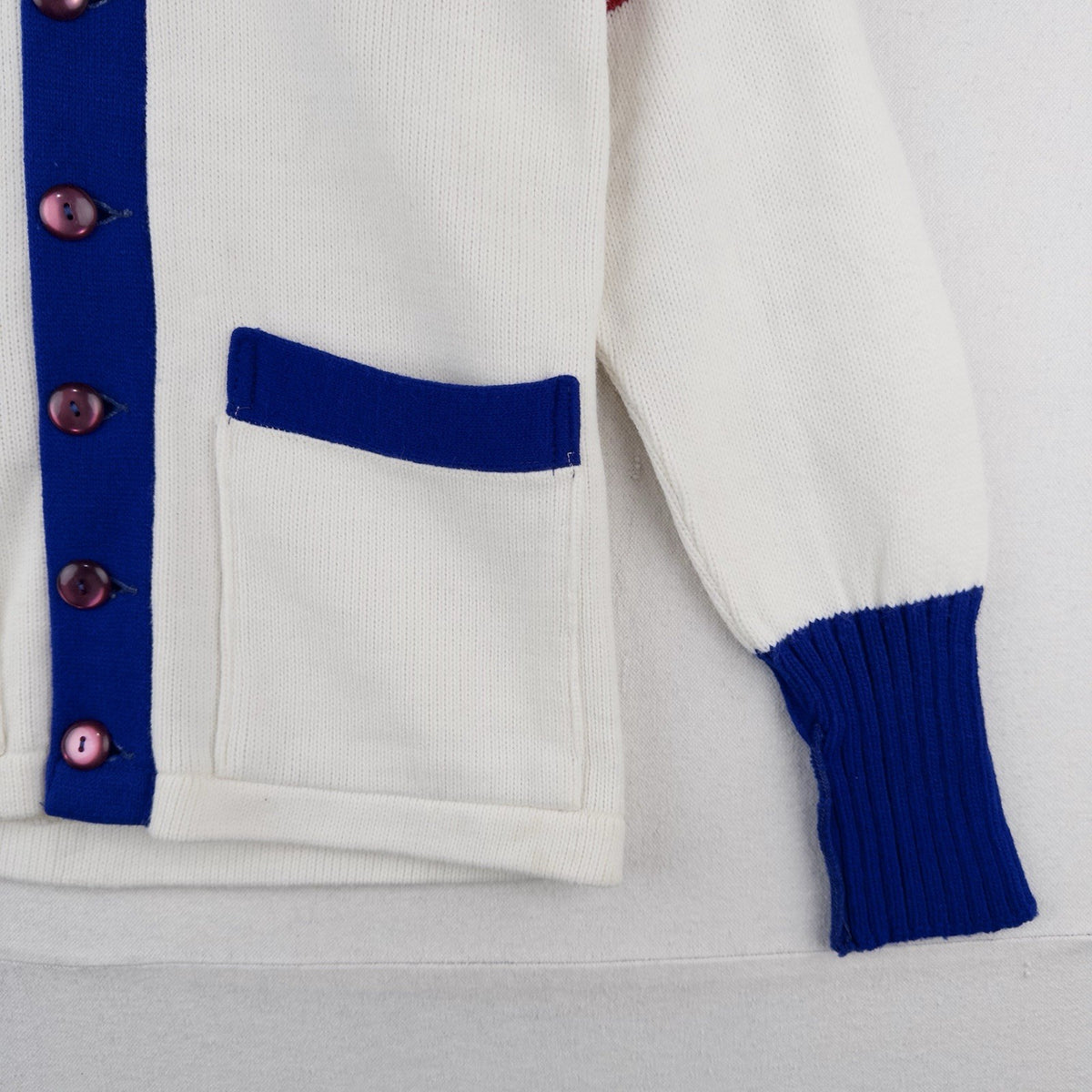 60’s Vtg Champion Letterman Cardigan Sweater Red White Blue 32” Youth M (10-12)