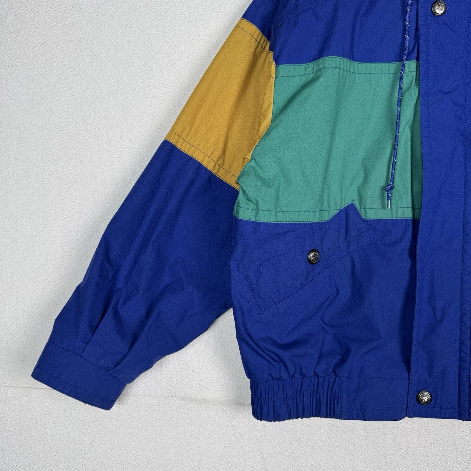 Vtg 90’s London Fog Blue Color Block Wind Jacket Nautical Stowaway Hood Men’s M