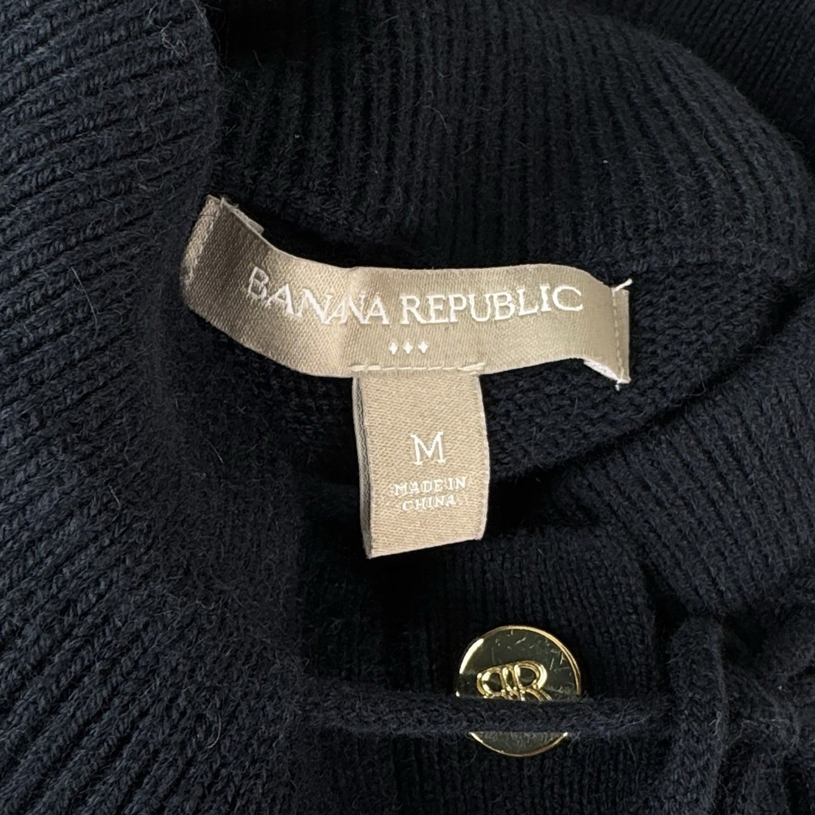 Banana Republic Women’s Size Medium Navy Gold 29” Cardigan Sweater Cotton/Angora