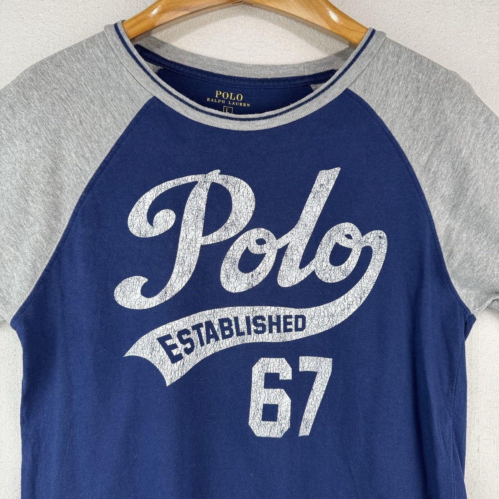 Polo Ralph Lauren Youth Large Blue Raglan Baseball Tee T-Shirt Fits Women Small