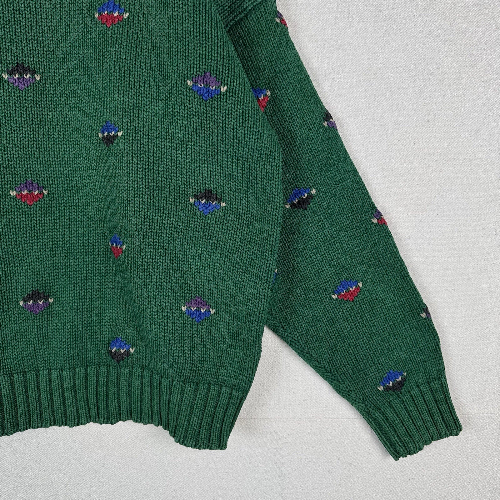 80’s 90’s Vintage Eddie Bauer Men’s L  Knit Sweater Green  Made In England