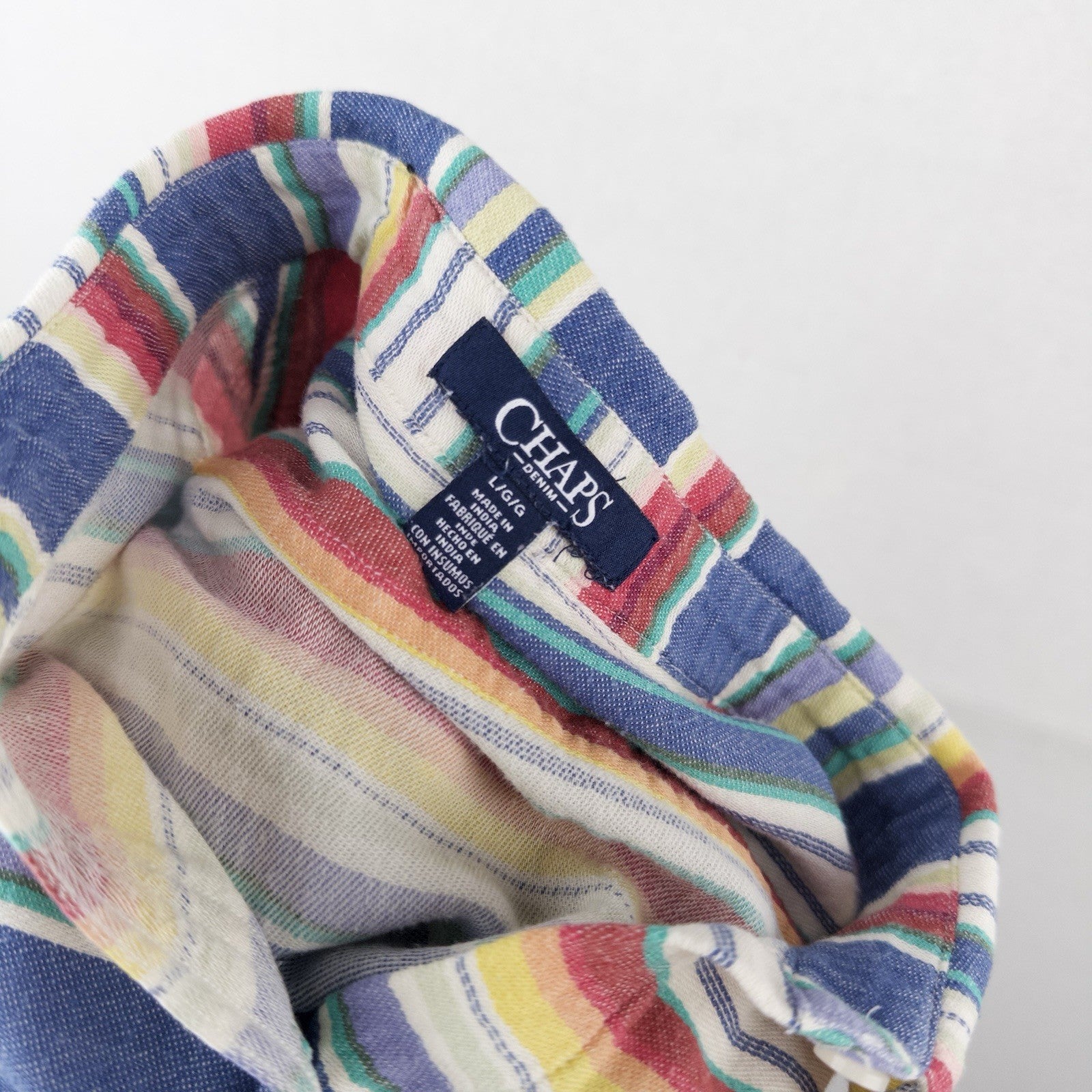 90’s Vtg CHAPS Ralph Lauren Blanket Stripe Print Button Up Shirt Men’s Large