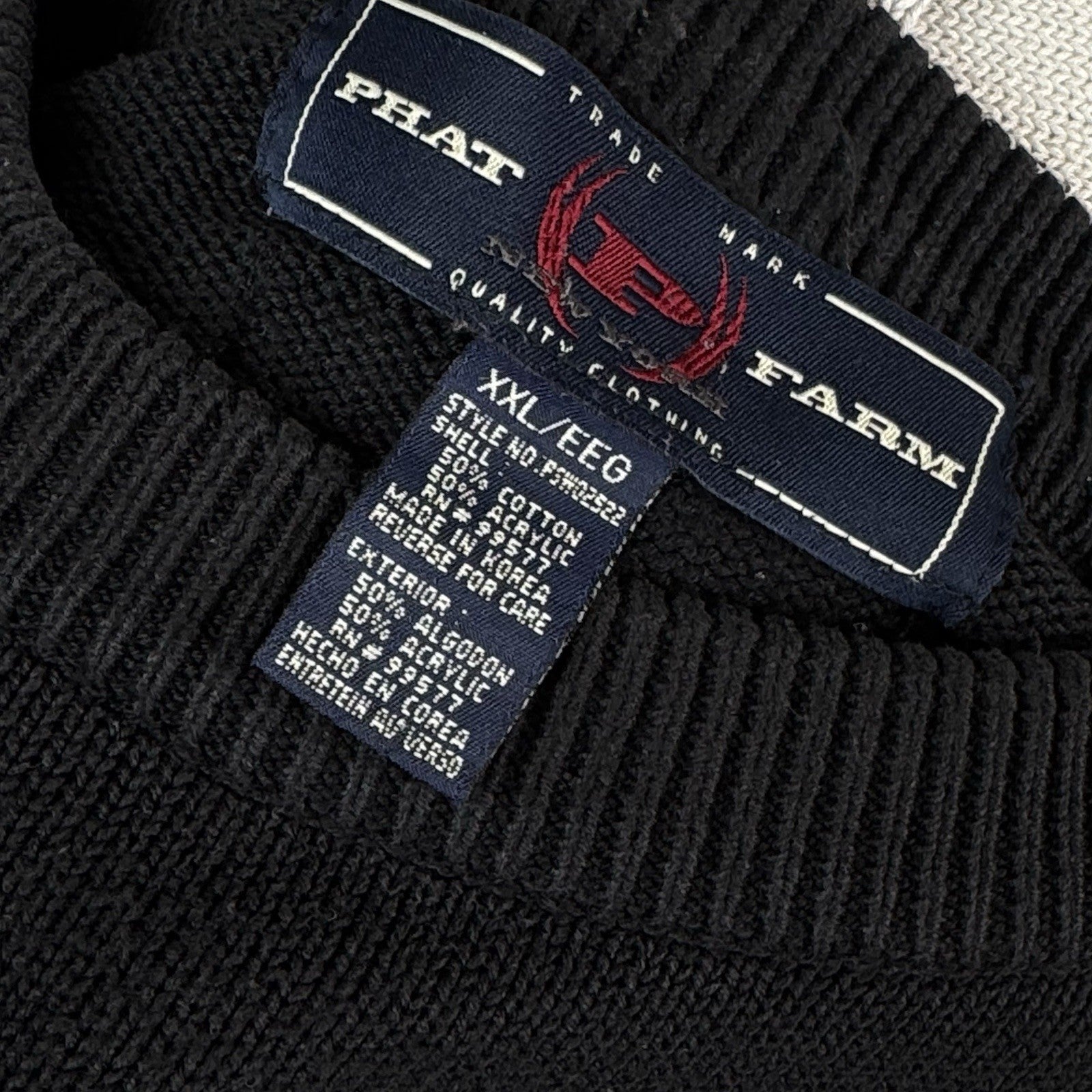 Vintage Phat Farm Crewneck Pullover Sweater Size 2XL Y2K Black Gray Red