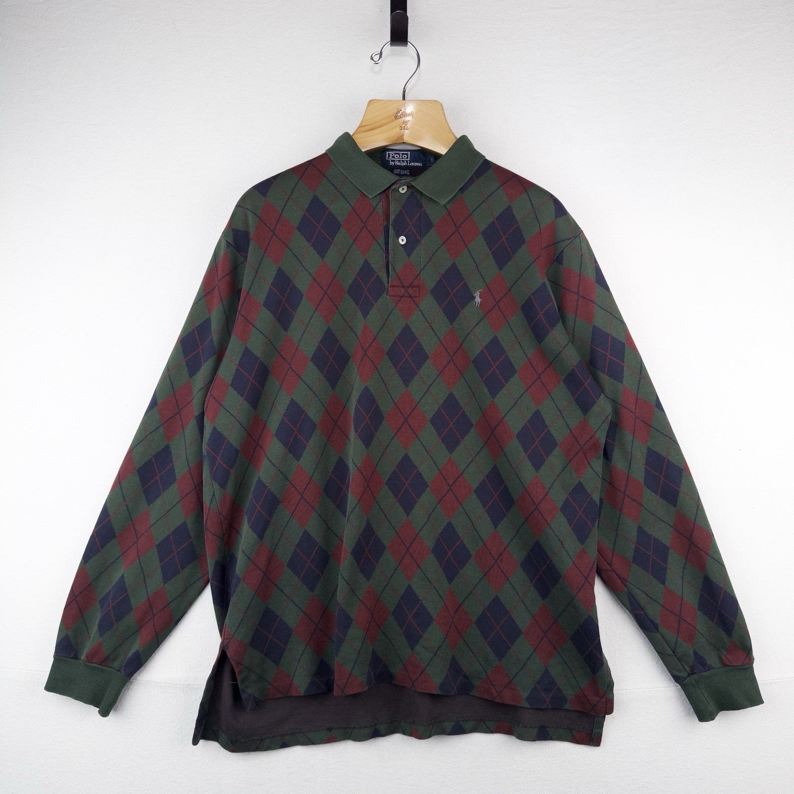 90’s Vtg Polo Ralph Lauren Shirt Mens L Navy Argyle Knit Long Sleeve Made In USA
