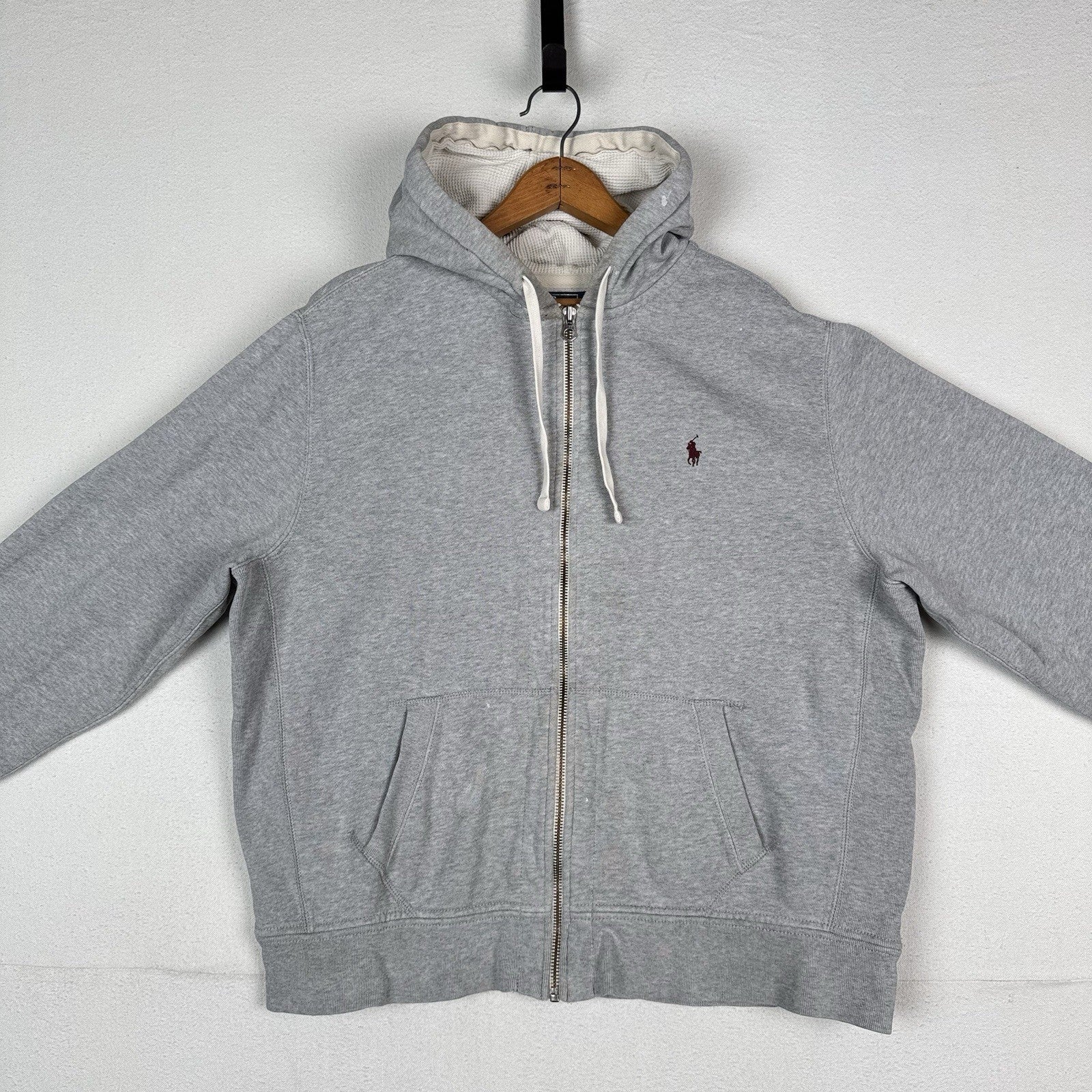 Vtg Polo Ralph Lauren Thermal Hoodie Men’s 2XL Full Zip Gray Sweatshirt *Read