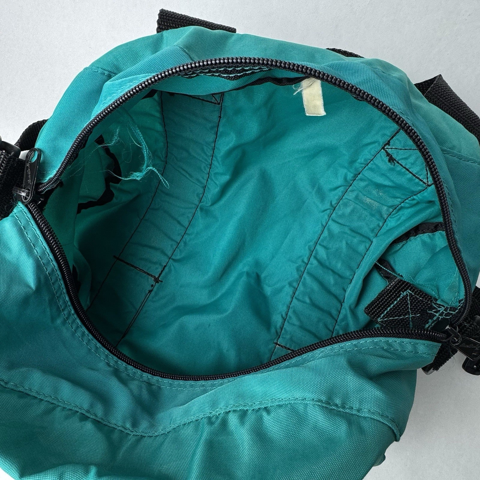 Vintage Eddie Bauer Small Canvas Duffle Bag Hand Tote Green w/Strap 14”x7”x8”