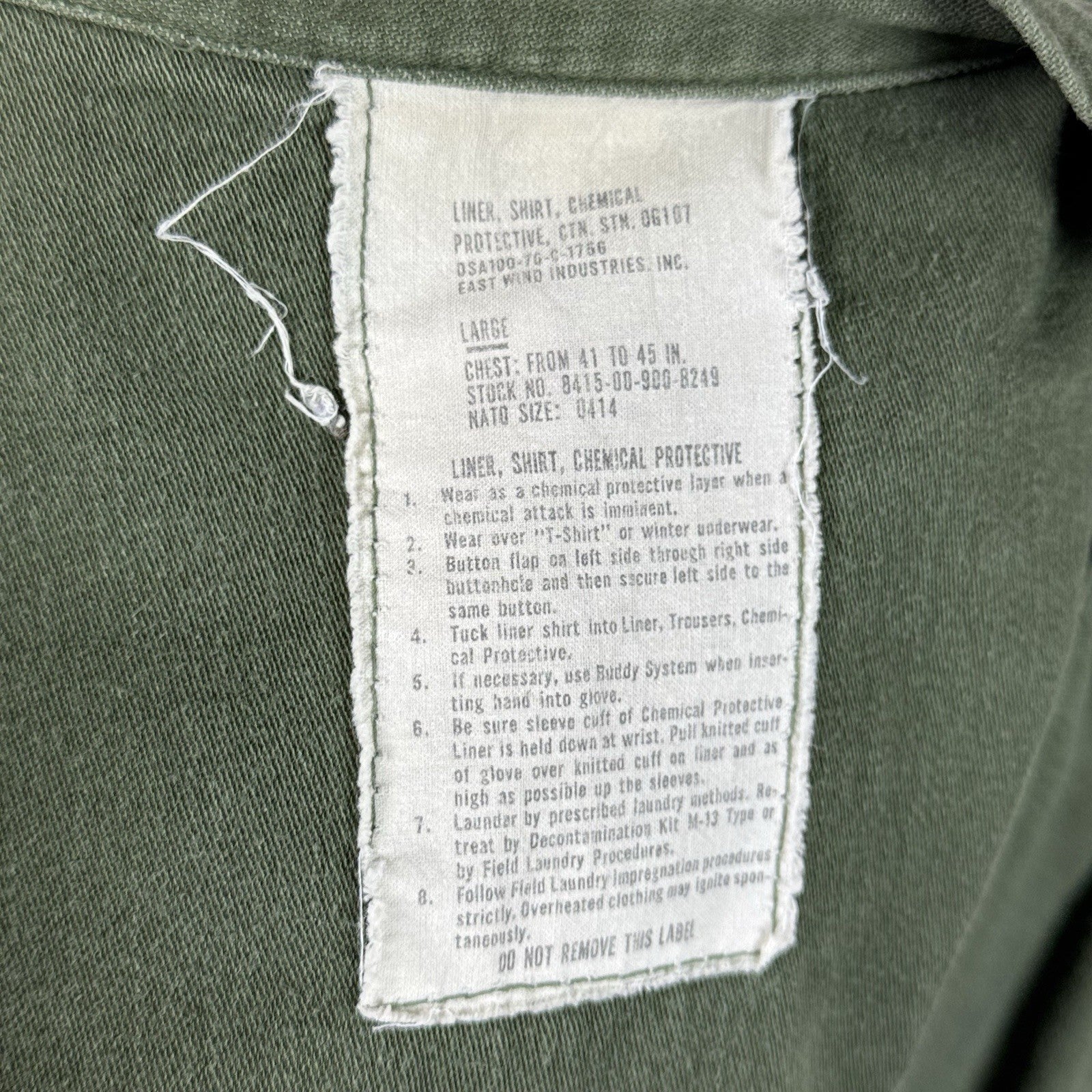 70s US Military Liner Shirt Chemical Protective Button Shirt Large 8415009008249