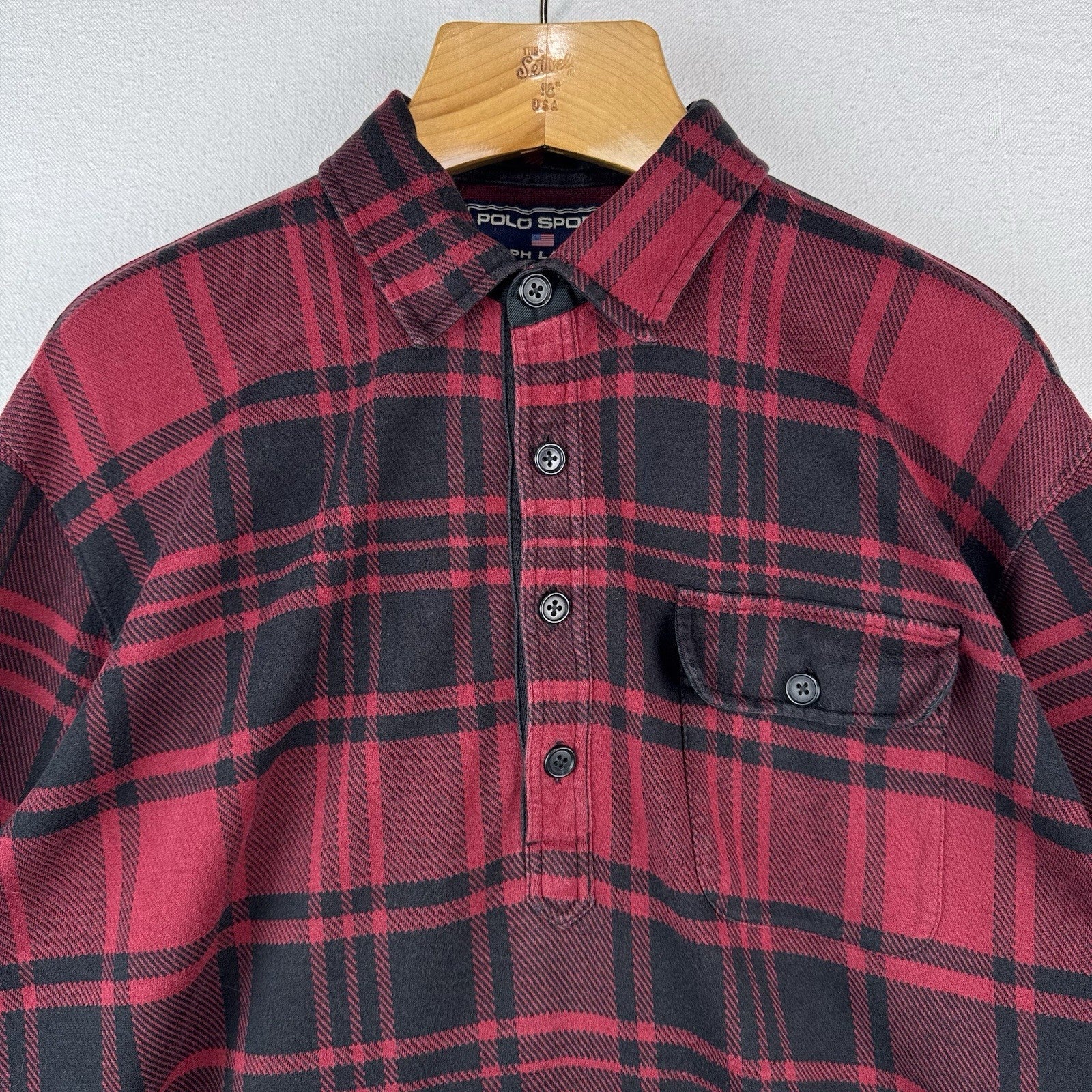 90’s Vtg Polo Sport Ralph Lauren Men’s L Buffalo Plaid Flannel Shirt *Read