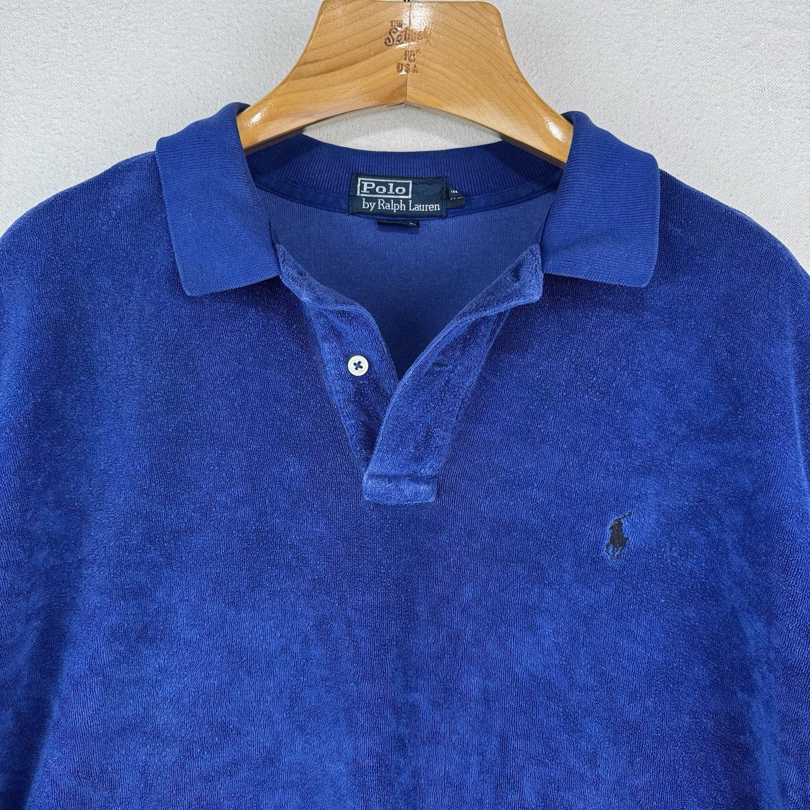 90’s Vtg Polo Ralph Lauren Terry Cloth Shirt Mens XL Blue Pool Resort Cabana