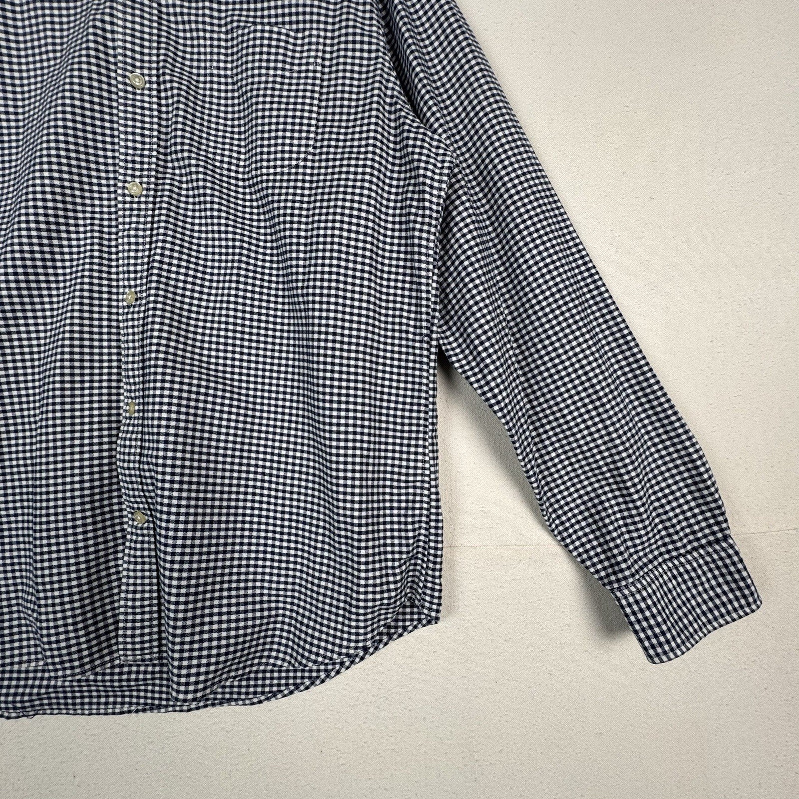 Gap Mens Large Button Up Shirt LS Stretch Stndrd Fit Blue White Gingham Check