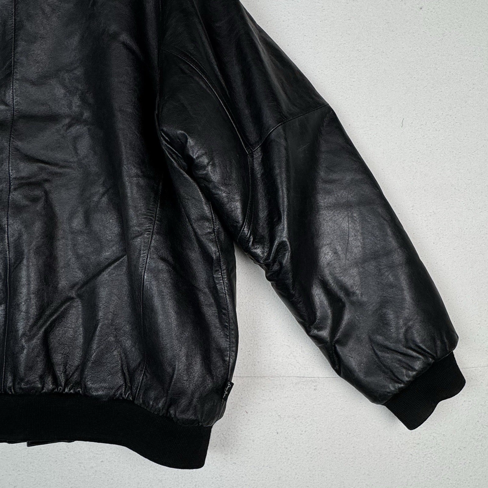 Vtg Sean John Soft Leather Bomber Jacket 2XL Black Puffy Hip Hop Streetwear