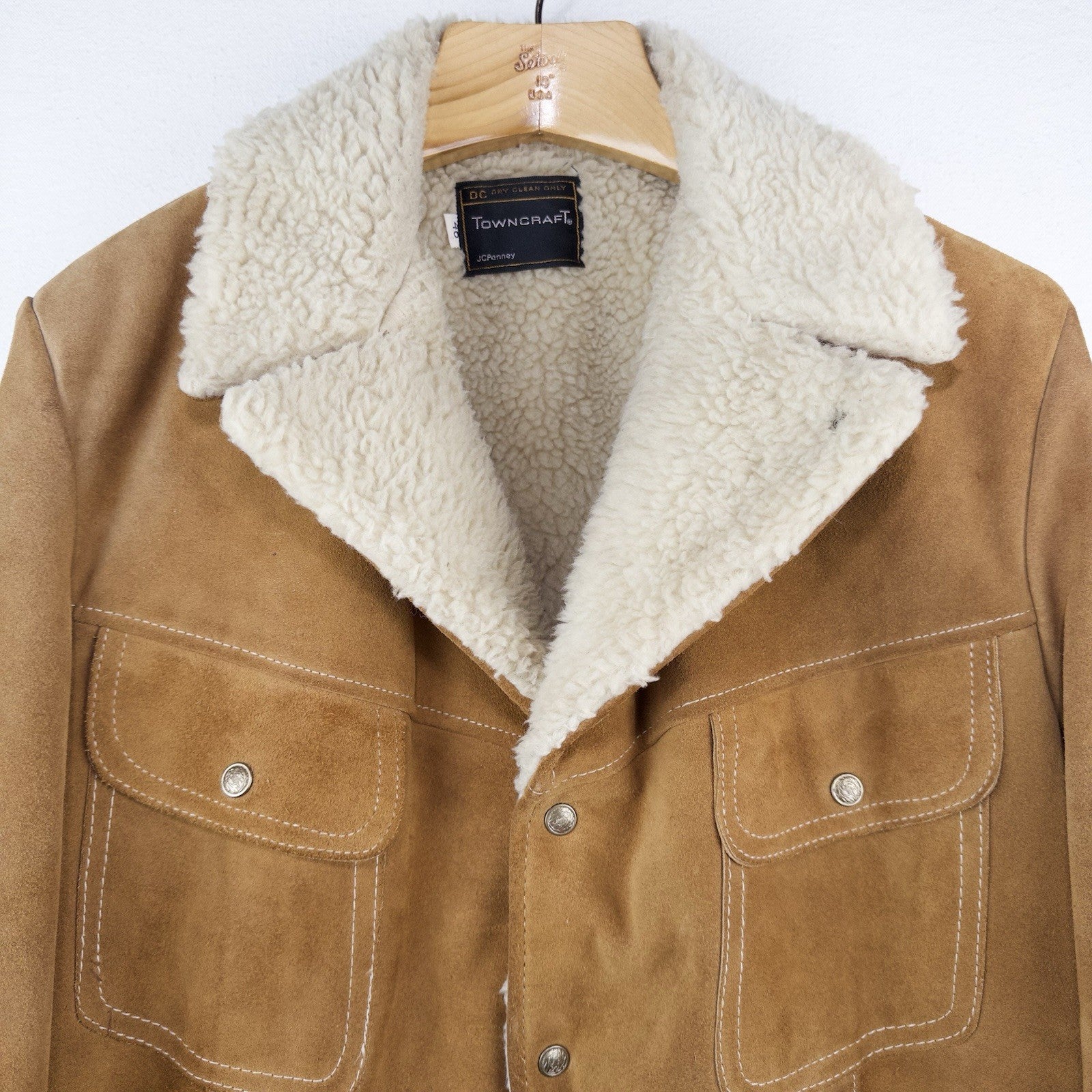 70’s Vtg Towncraft Shearling Suede Jacket Men’s Western Ranch Sheepskin 46R USA