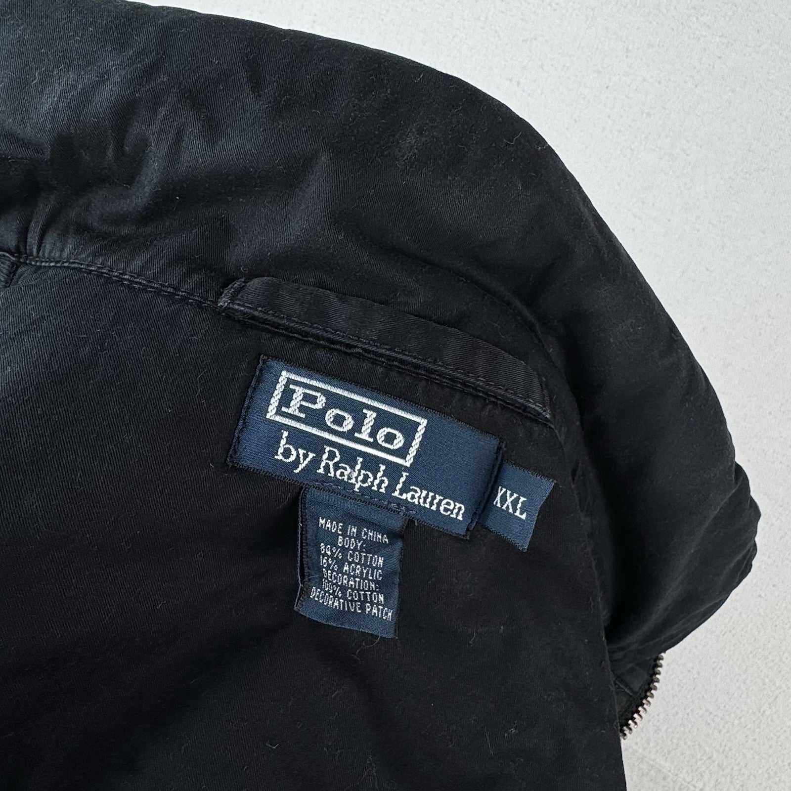 Vtg Polo Ralph Lauren Mens 2XL XXL Black Full-Zip Naval Supply Jacket Stow Hood