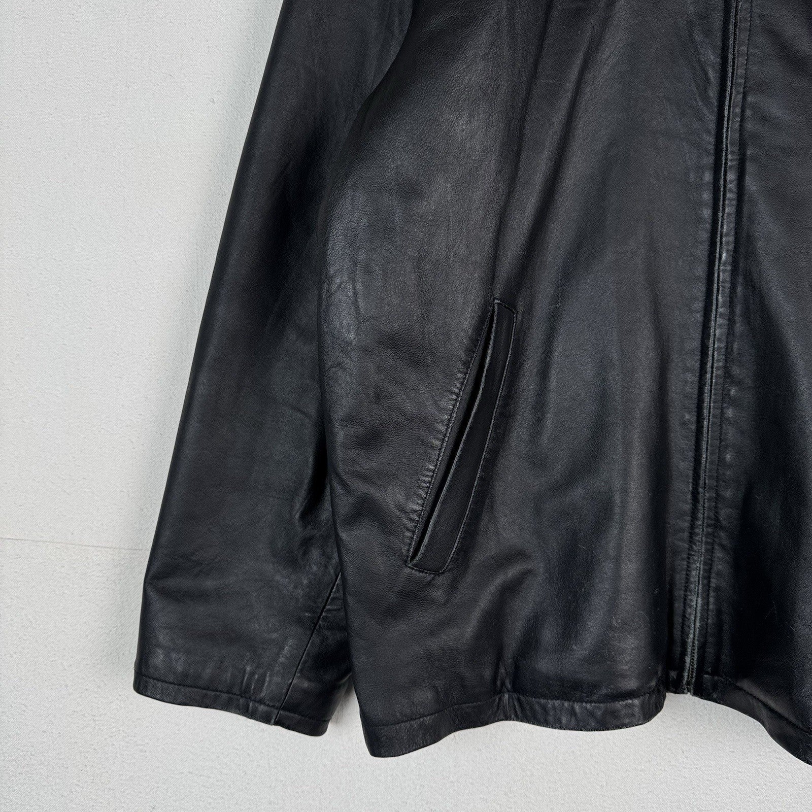 Trader Bay Leather Jacket Mens Size XL Black Full Zip Heavyweight Flight Bomber