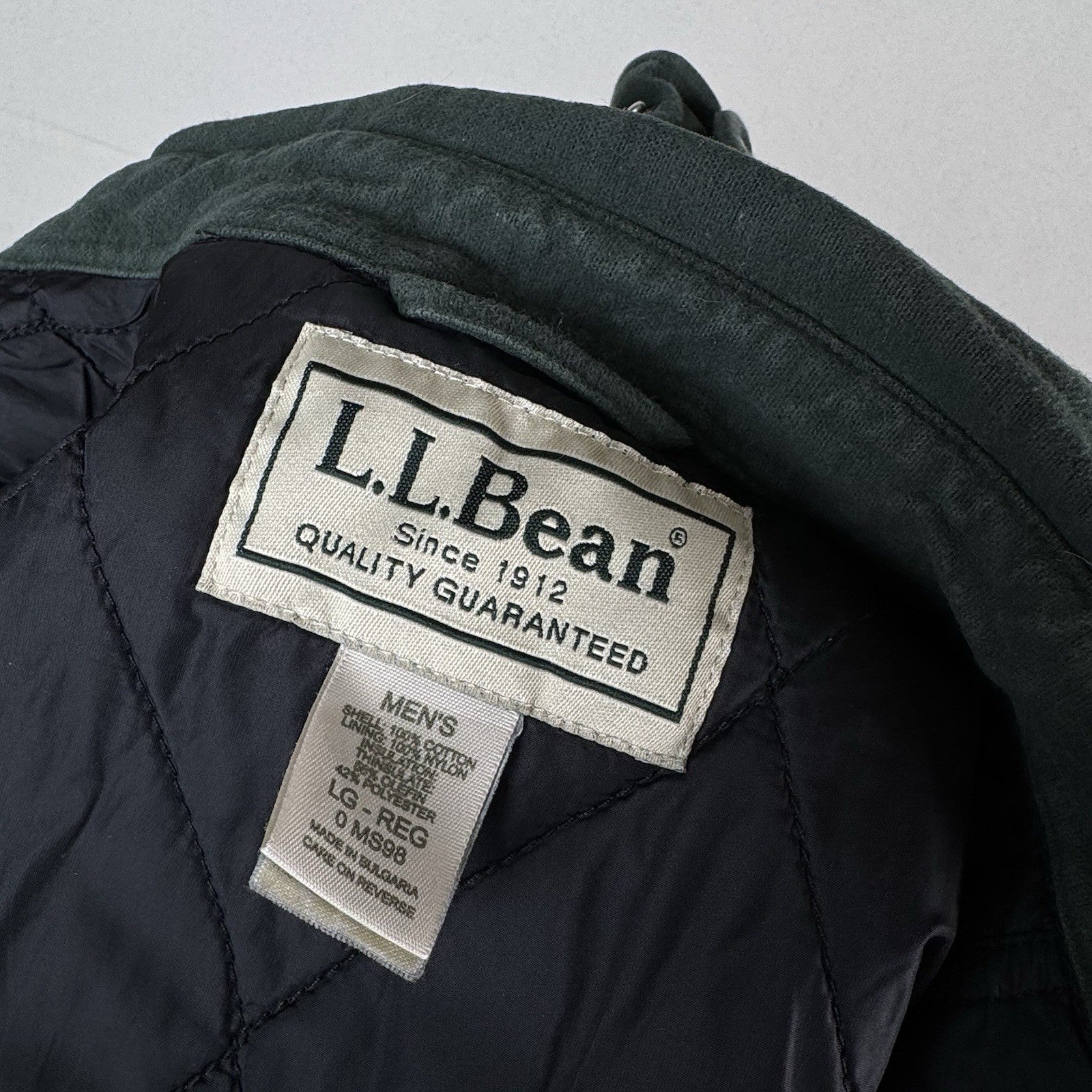 L.L. Bean Ultra Insulated Green Snap Shirt Jacket Men's Large 100% Cotton