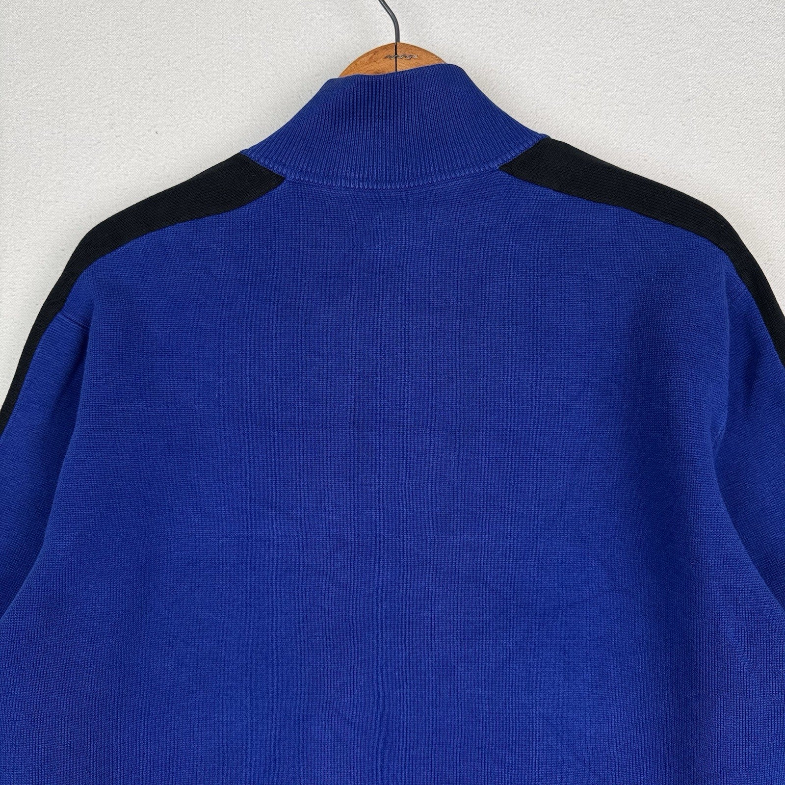 Vintage Polo Ralph Lauren Sweater Mens 2XL Royal Blue Black 1/4 Zip Knit Preppy
