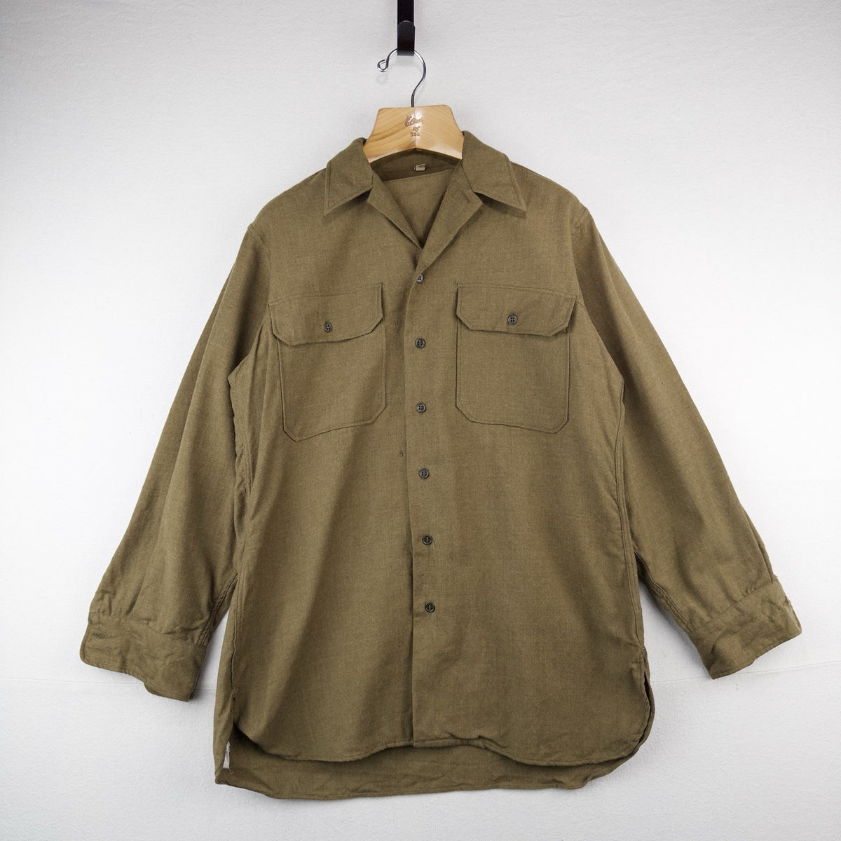 40’s Vtg WWII Wool Gas Flap Army Military Button Uniform Work Shirt Gussets