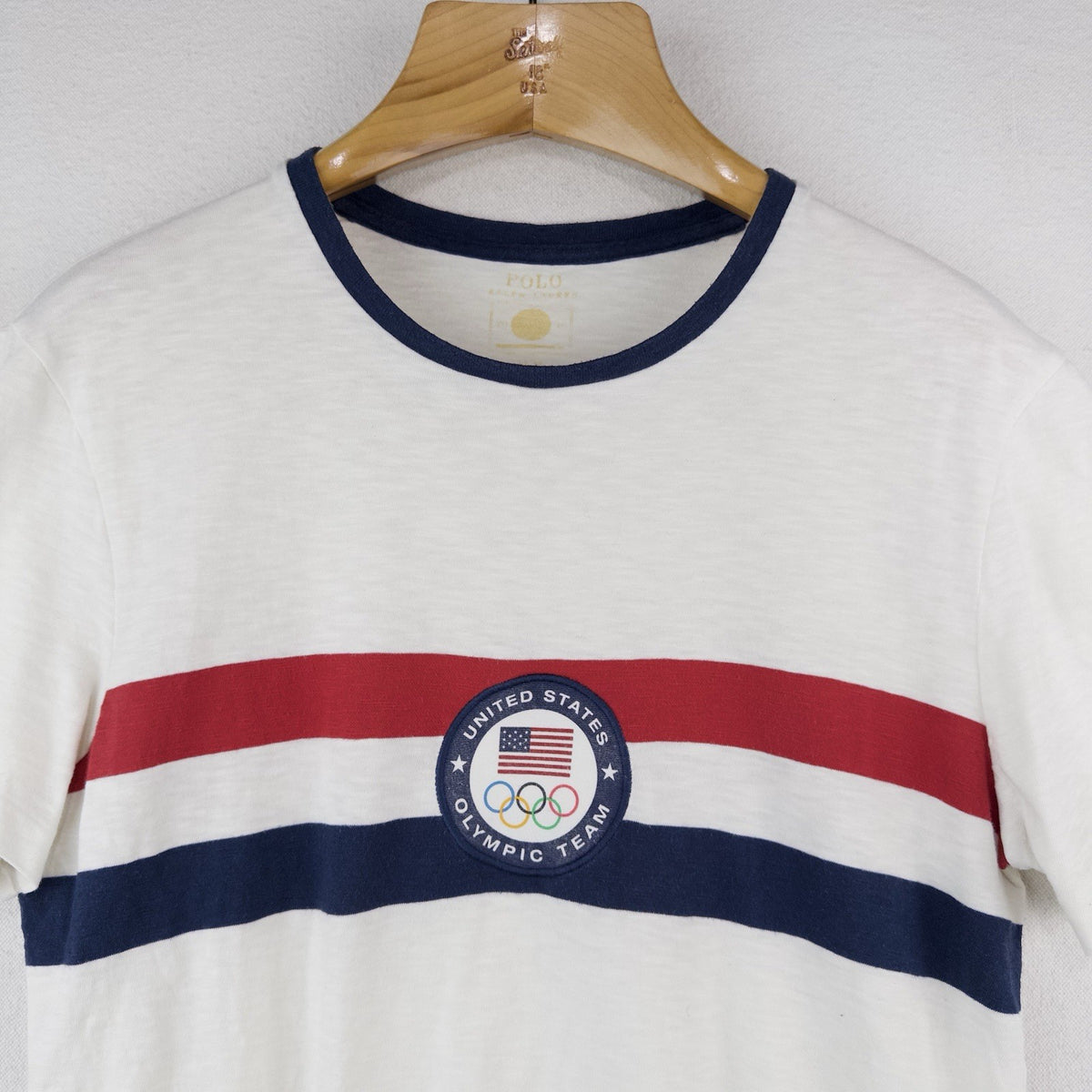2016 Vtg Polo Ralph Lauren Team USA Olympic Ringer T-Shirt Stripe Patch Medium