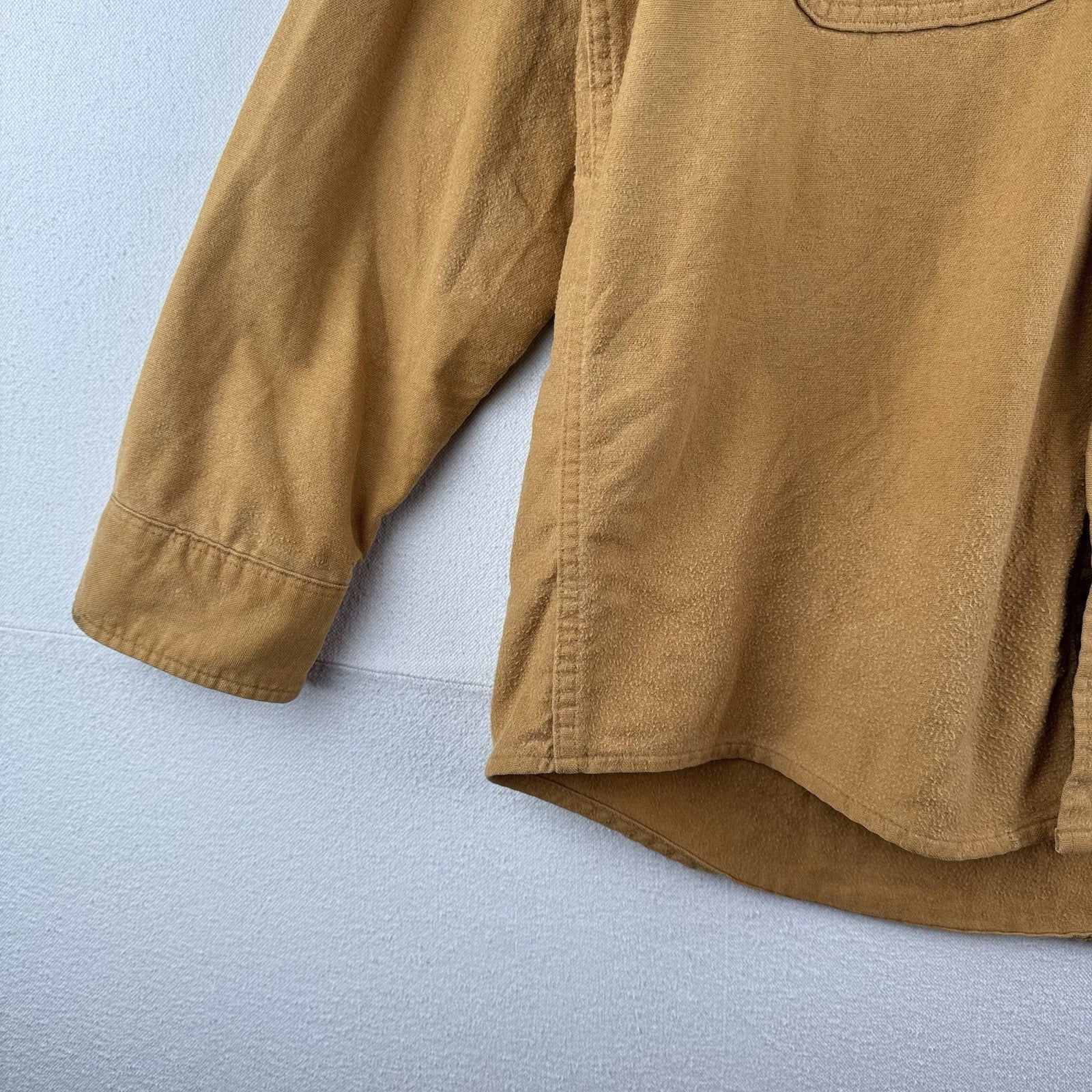 80’s Vtg OshKosh Bgosh Shirt Mens L Camel Tan Chamois Flannel Button USA Made