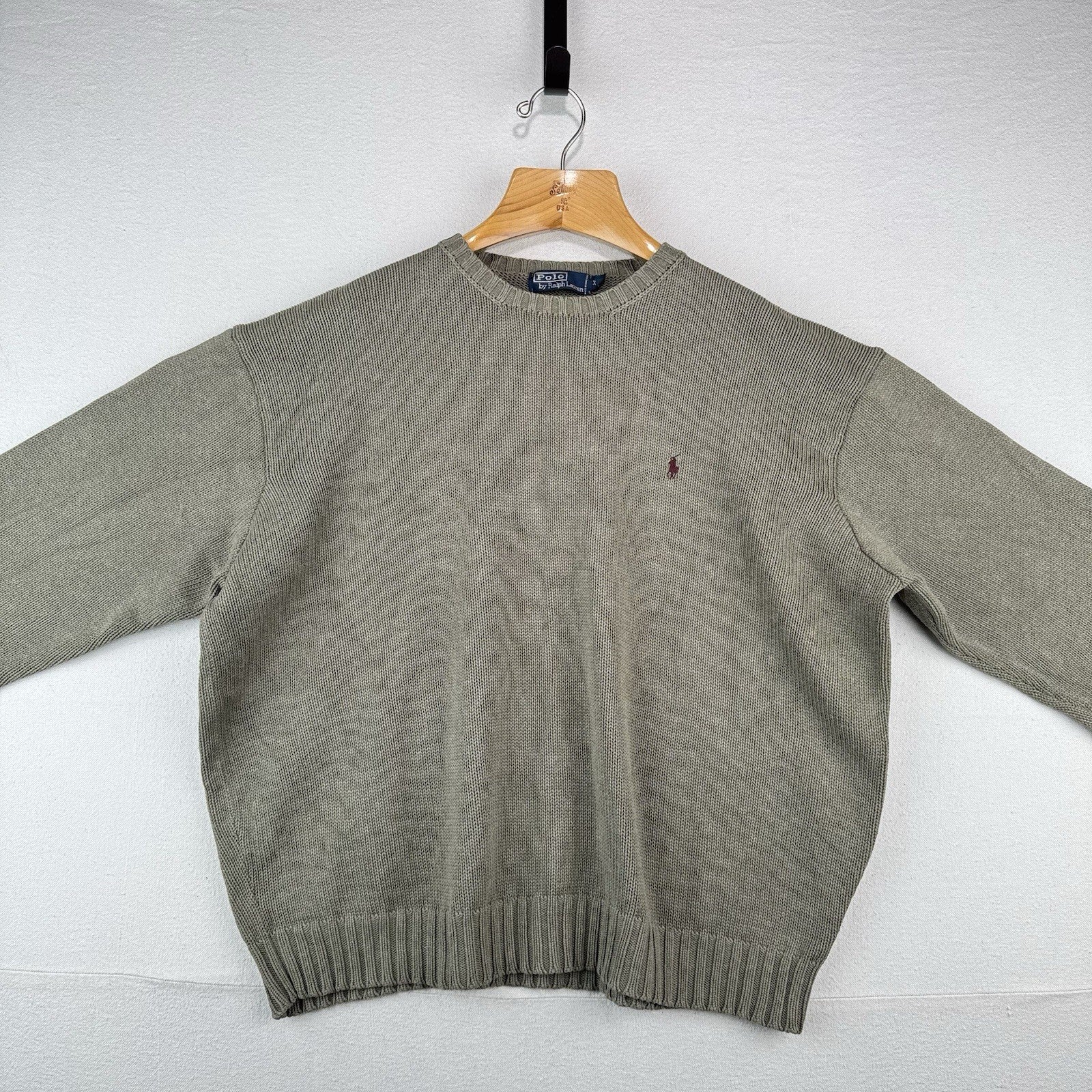 90s Vintage Polo Ralph Lauren Men’s 2XL Olive Marled Knit Sweater 100% Cotton