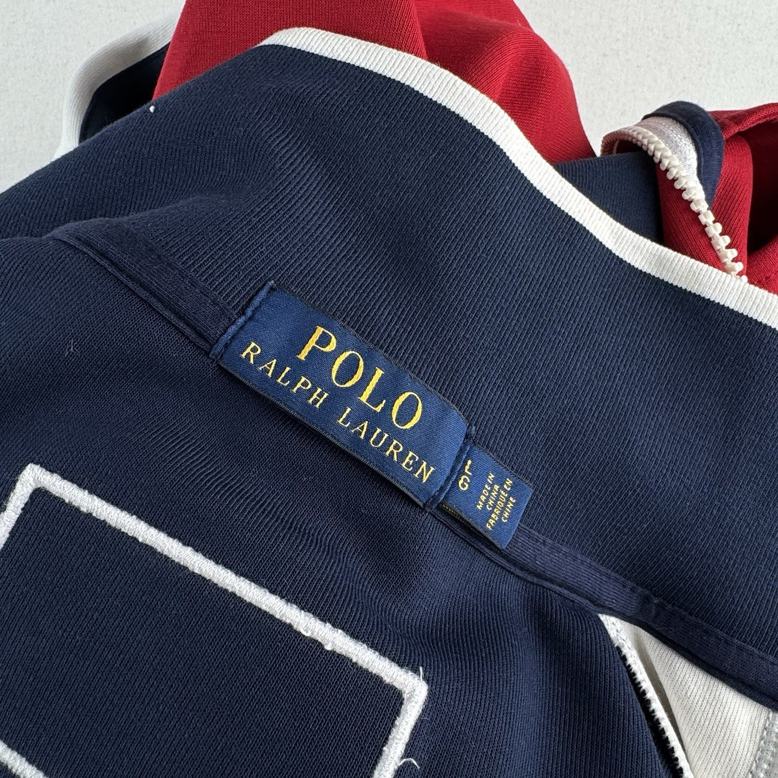 Polo Ralph Lauren Men's L Full Zip Red White Blue USA Flag Track Jacket Big Pony
