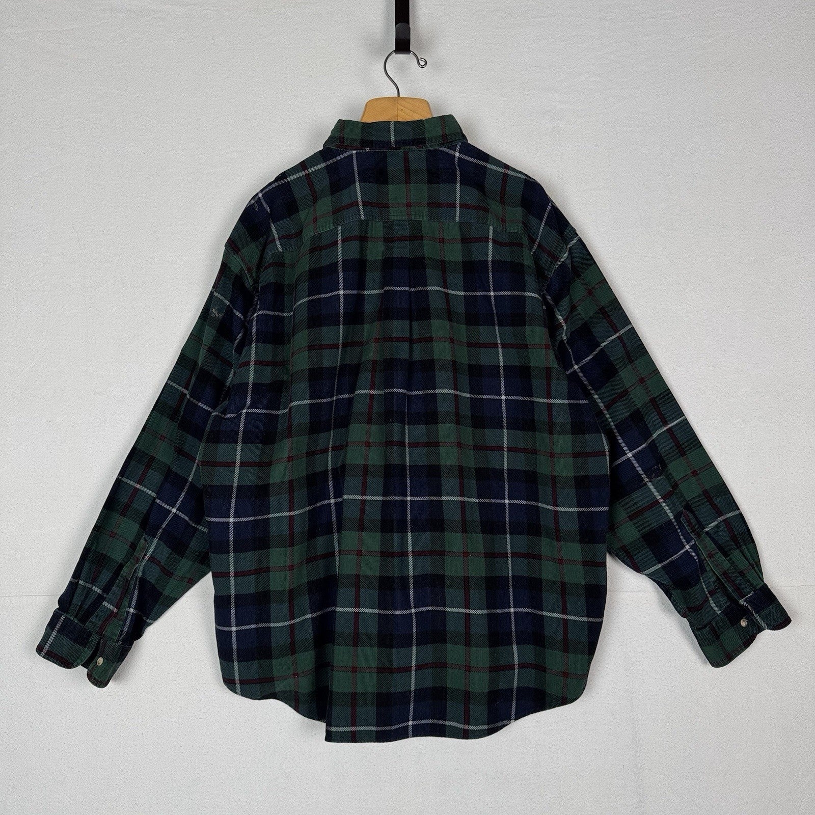 LL Bean Corduroy Blue Green Plaid Men’s 2XL Work Chore Shirt *Lightly Distressed