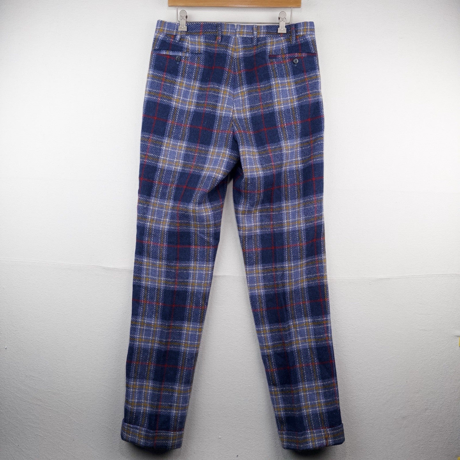 Valentini Bergdorf Goodman Blue Tartan Plaid Wool Trousers Men’s 30x33 Pants 50