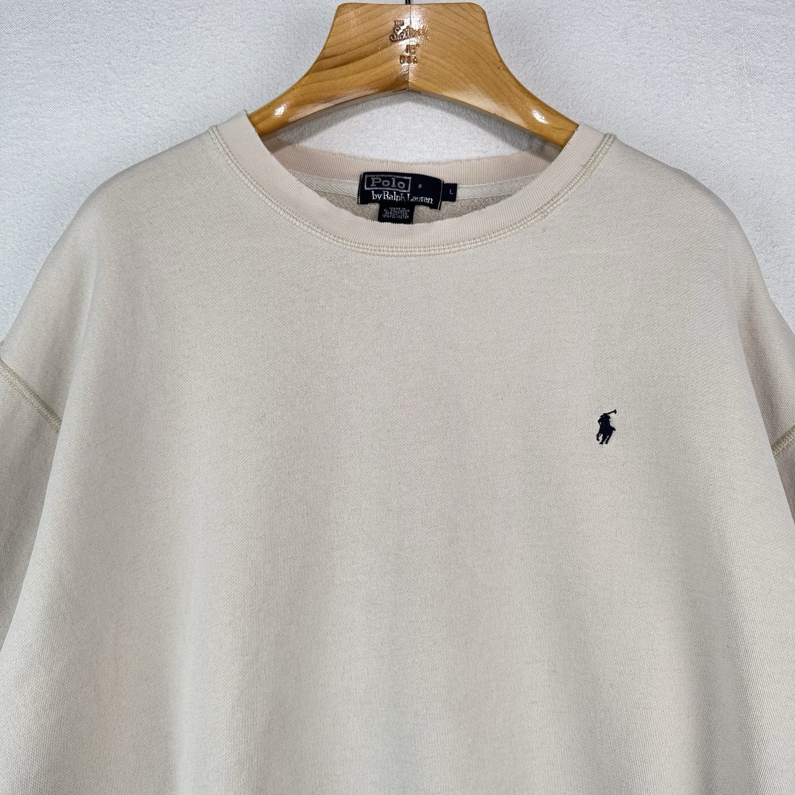 90’s Vintage Polo Ralph Lauren Men’s L Crewneck Sweatshirt Tan *Distressed