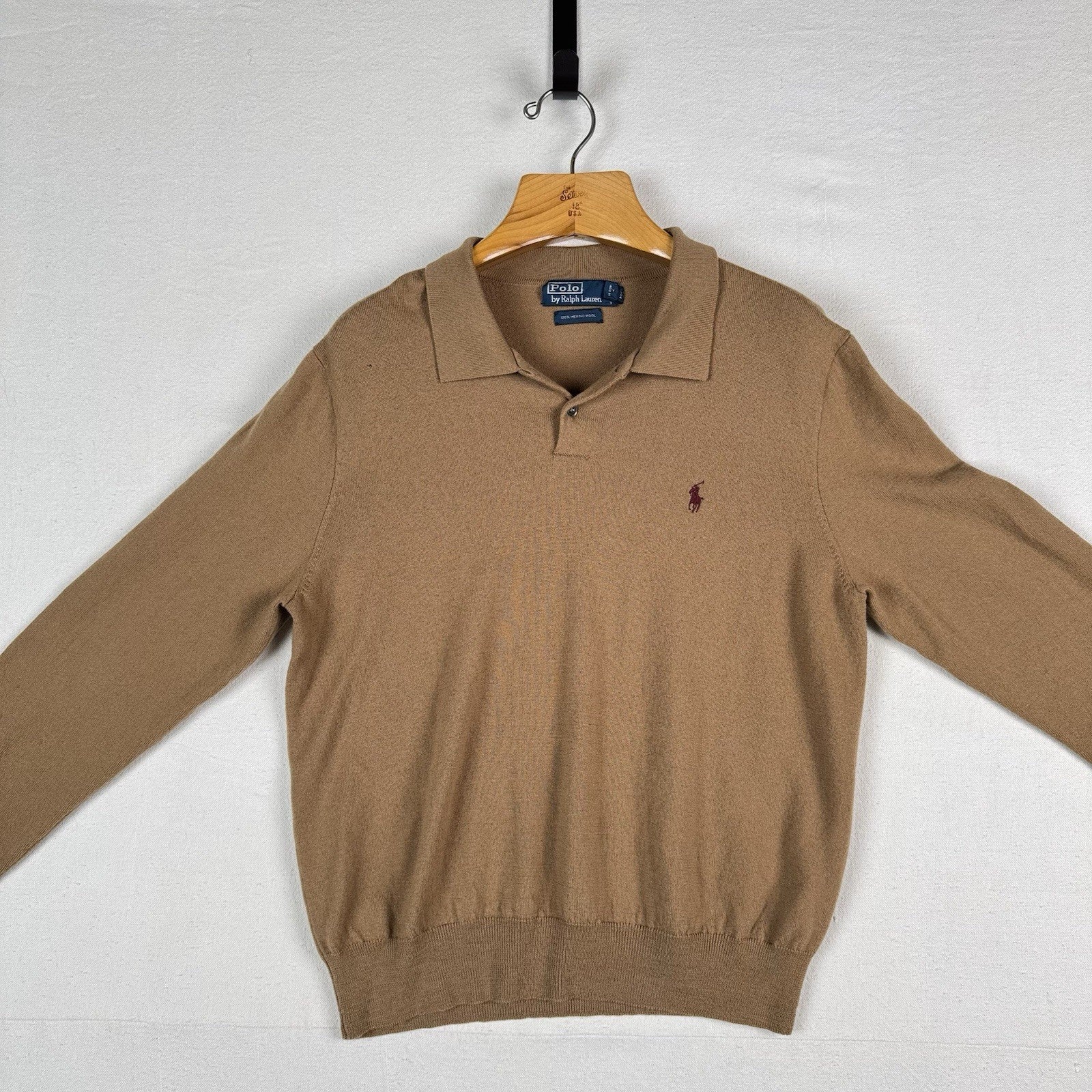 Polo Ralph Lauren Men’s XL Merino Wool Polo Sweater Camel Brown *Read