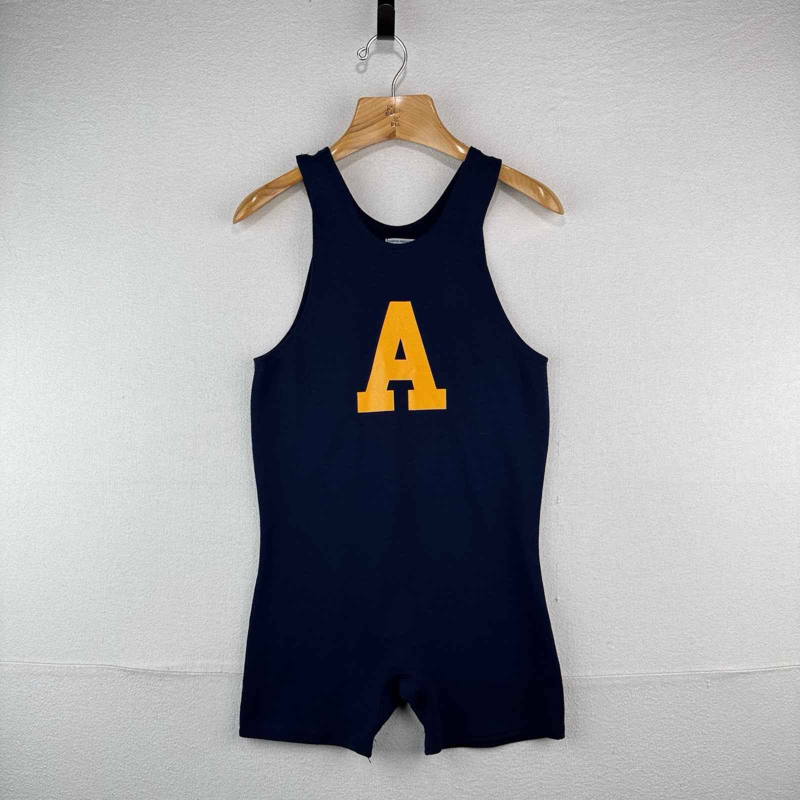 70’s 80’s Vtg Champion “A” Wrestling Singlet Adult Medium Blue Gold Made In USA