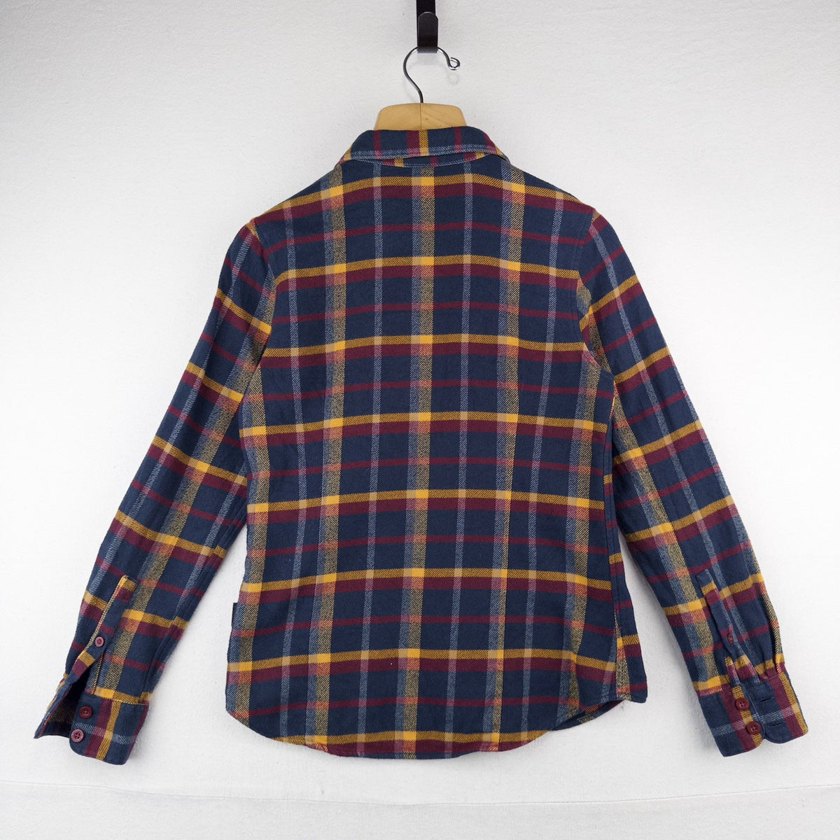 Patagonia Women’s XS Flannel Fjord Utility Shirt Plaid Blue Burgundy Gold