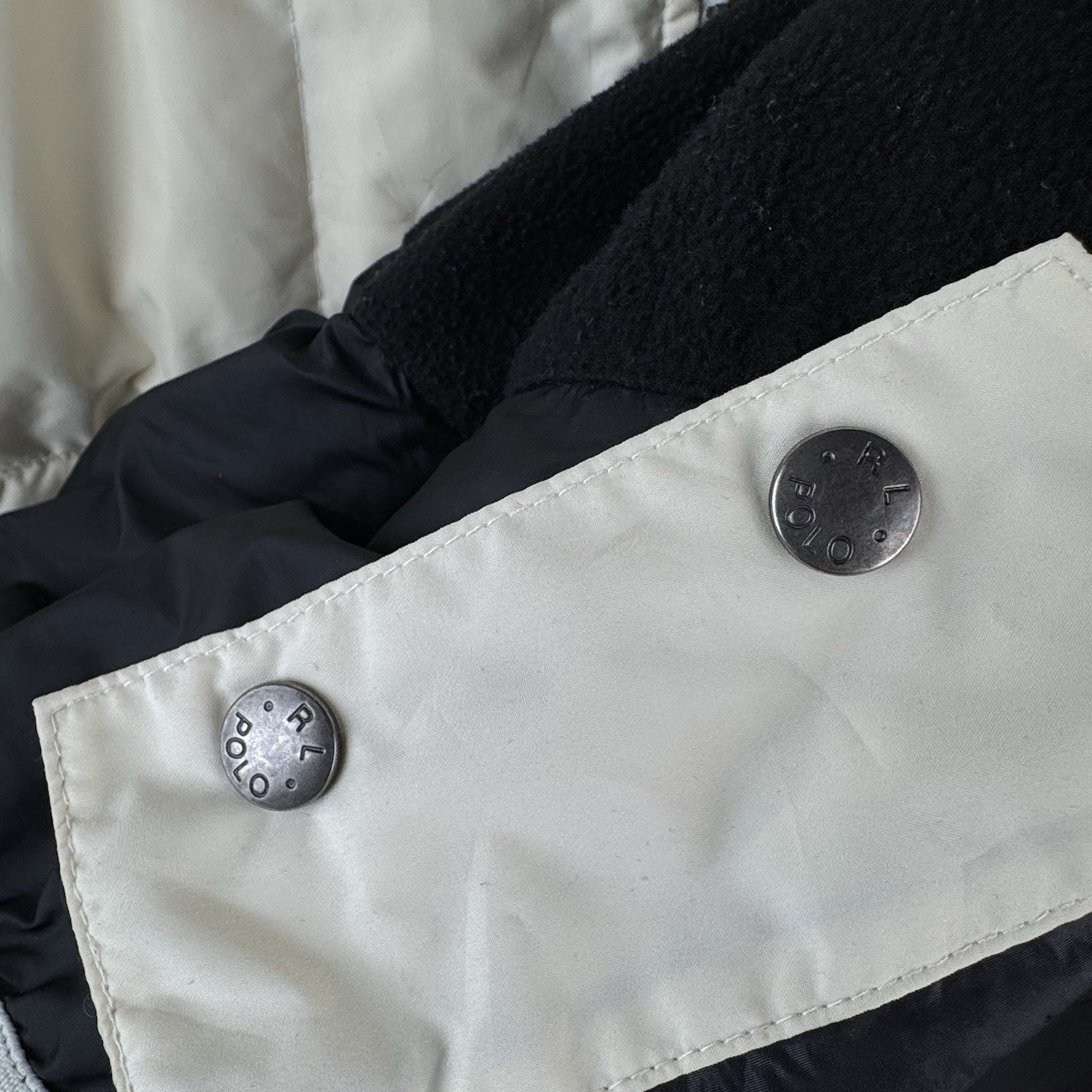 90’s Vtg Polo Ralph Lauren Mens 2XL Down Puffer Cream Ski Jacket Stowaway Hood