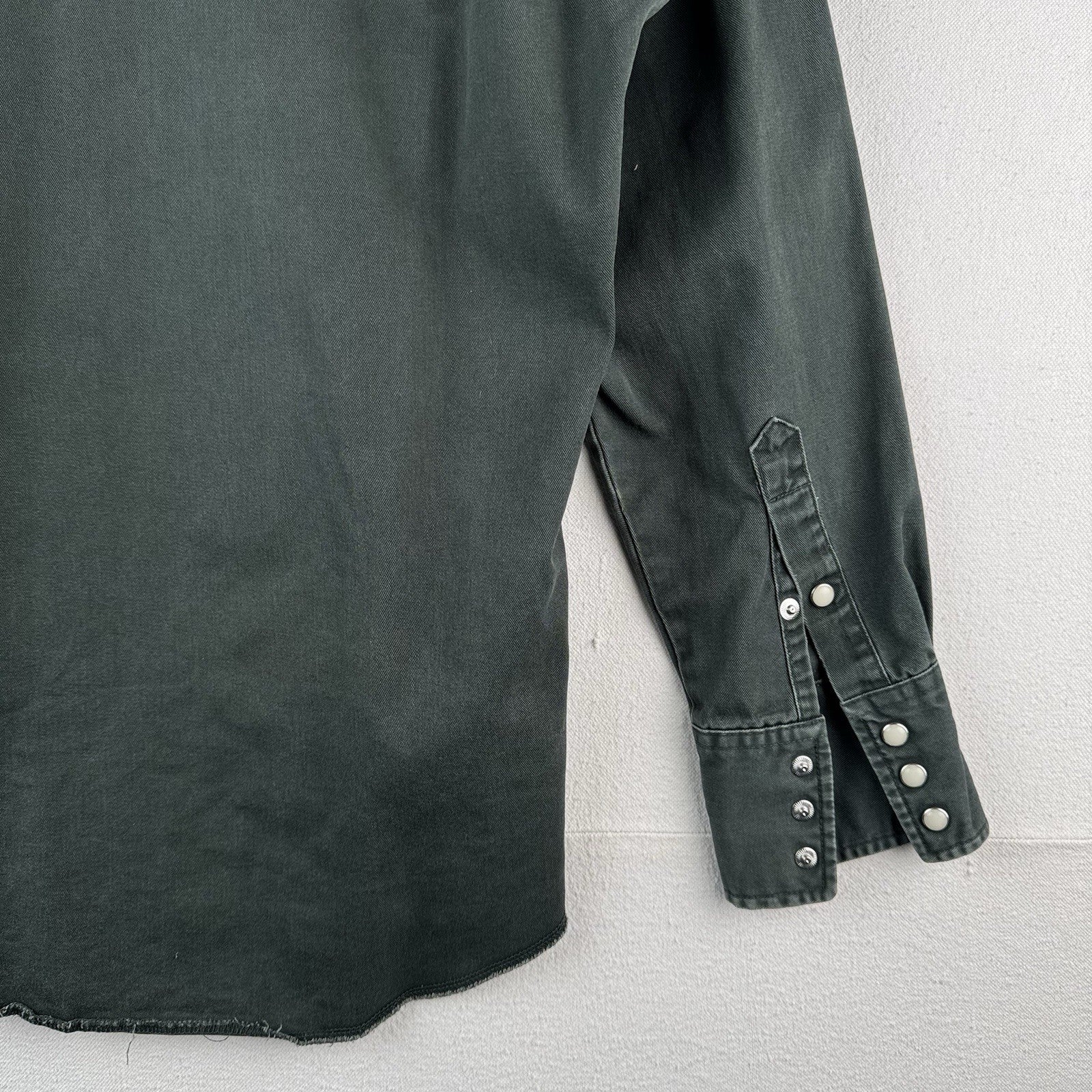 Vintage Wrangler Western Thick Twill Dark Green Pearl Snap Shirt Mens M