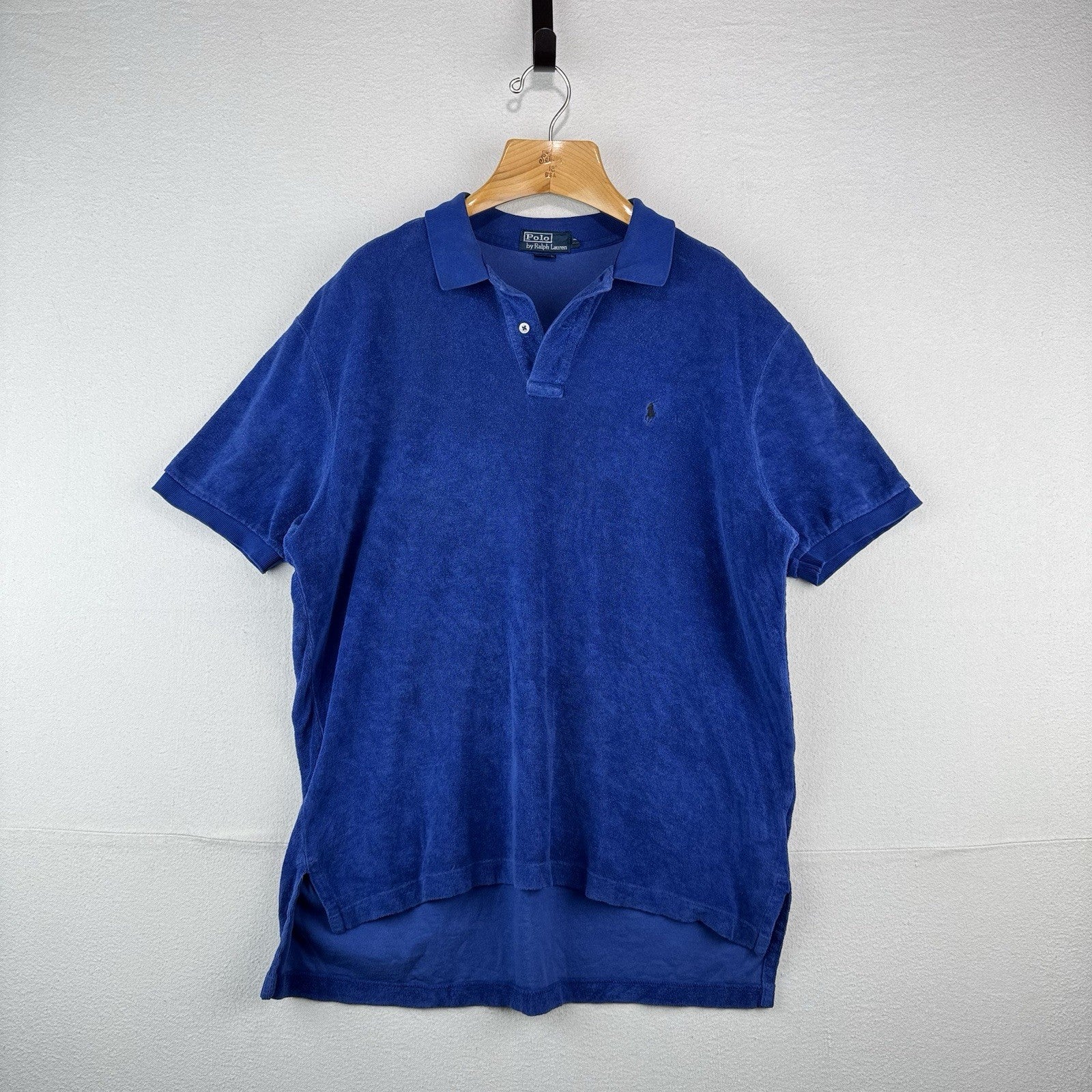 90’s Vtg Polo Ralph Lauren Terry Cloth Shirt Mens XL Blue Pool Resort Cabana