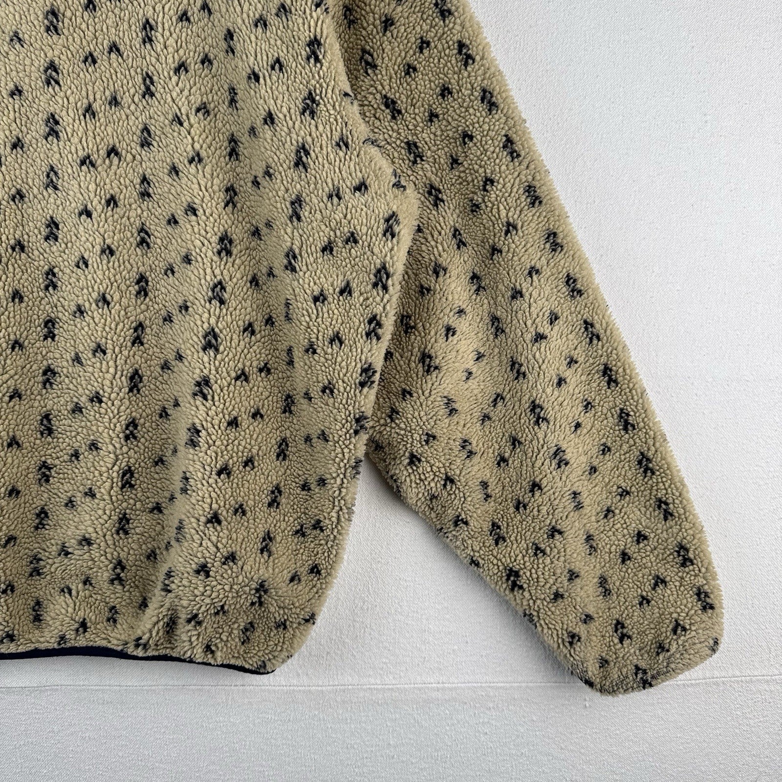 80's Vtg L.L. Bean Tan Beige Birdseye Fleece Sherpa Jacket Size M Deep Pile Boxy